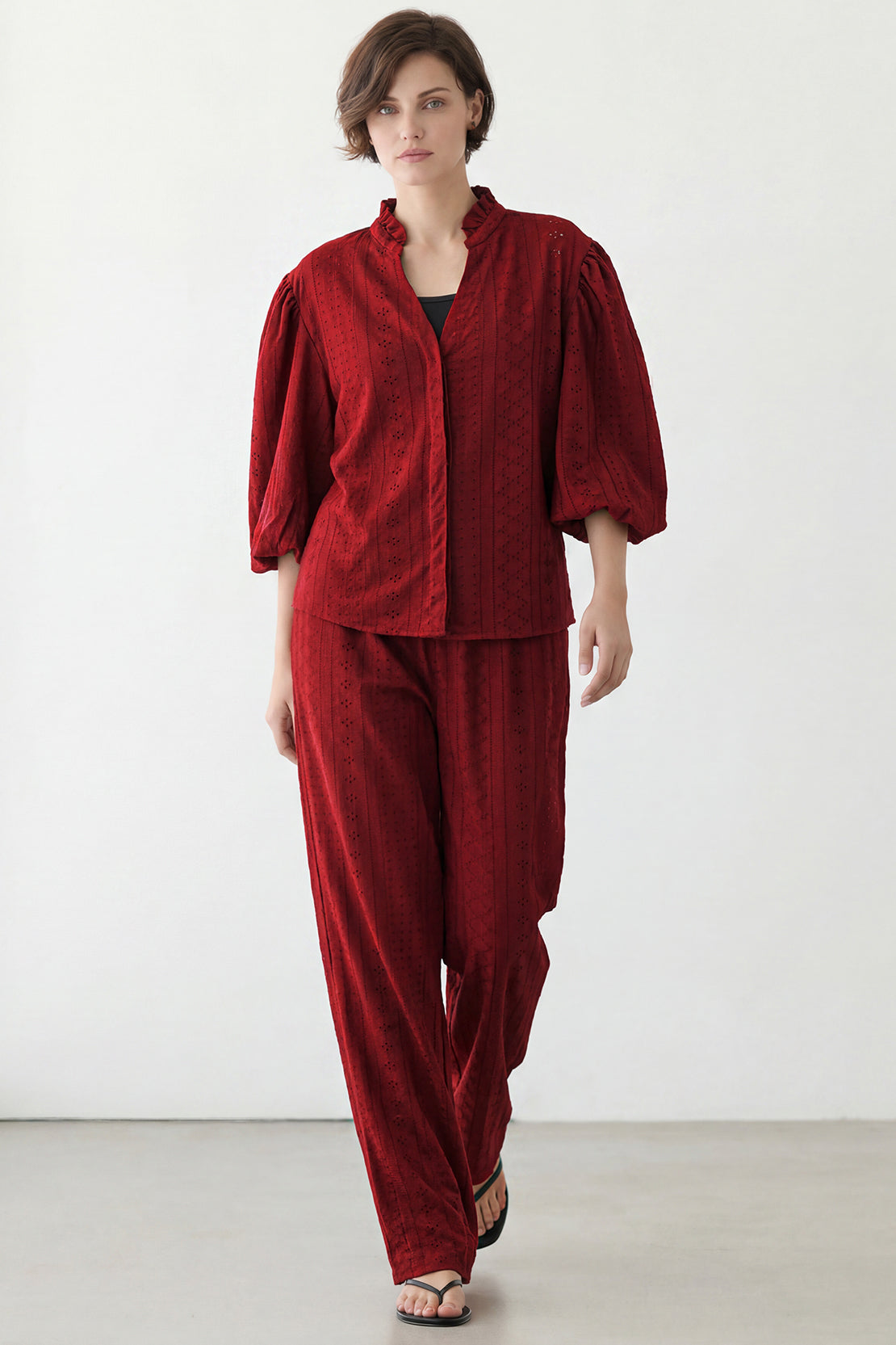 KOKO Nova Knit Ruffled Sleeve Top – Red