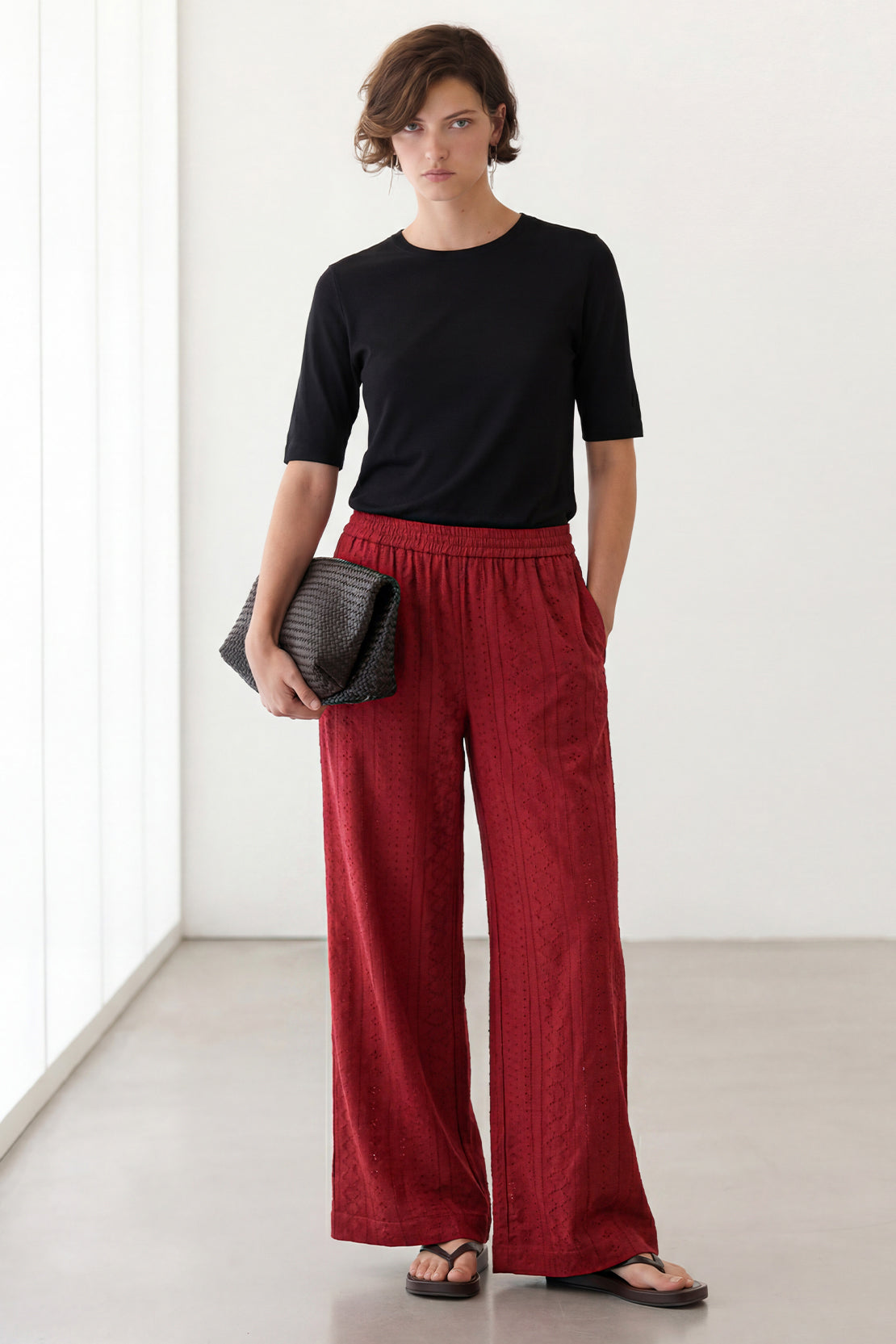 KOKO Nova Knit Ruffled Sleeve Top & Pleated Pants – Red