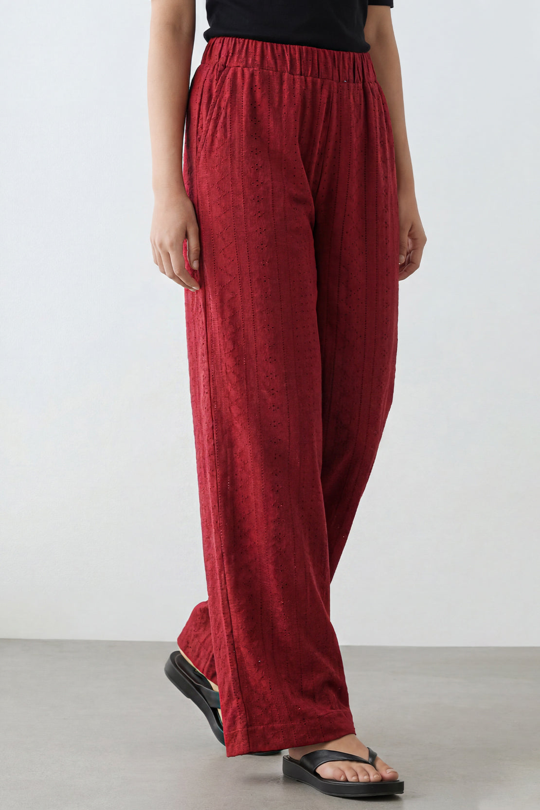 KOKO Nova Knit Ruffled Sleeve Top & Pleated Pants – Red