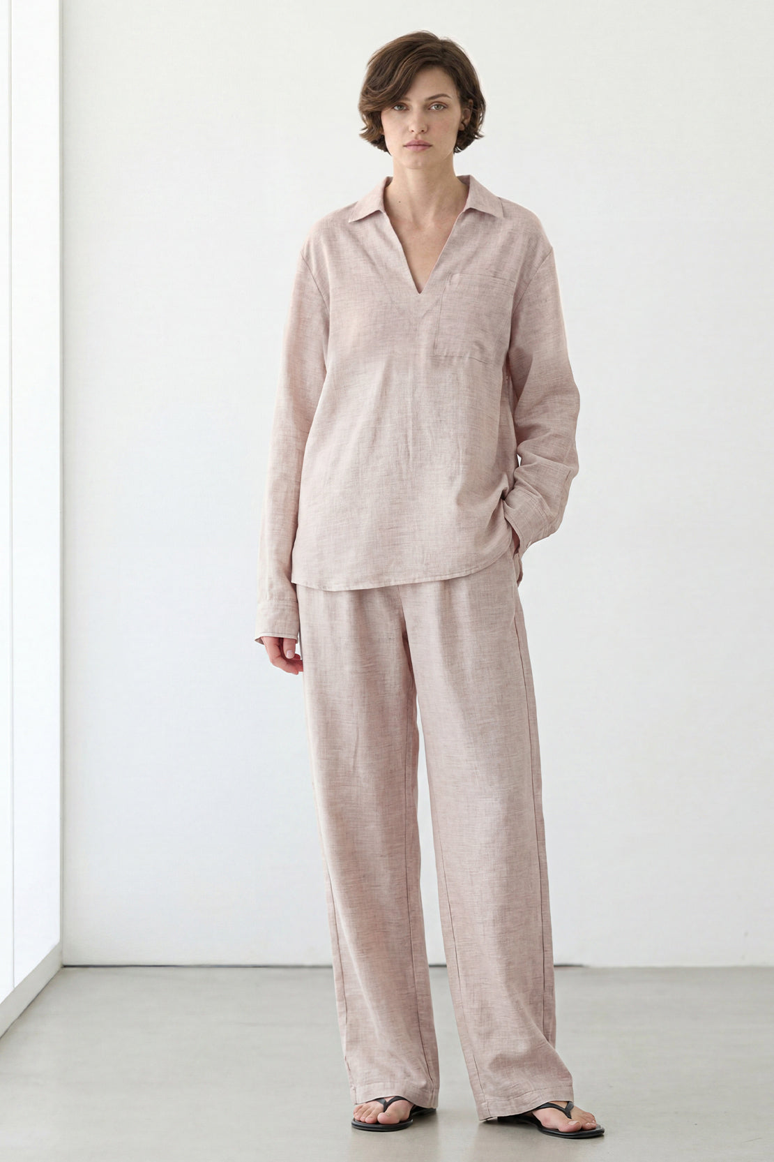 KOKO Nova Linen Relaxed Pocket Top & Relaxed Straight Pants – Apricot
