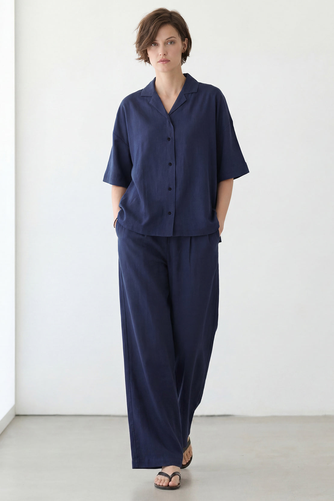 KOKO Looma Linen Relaxed Shirt & Wide-Leg Pants – Navy