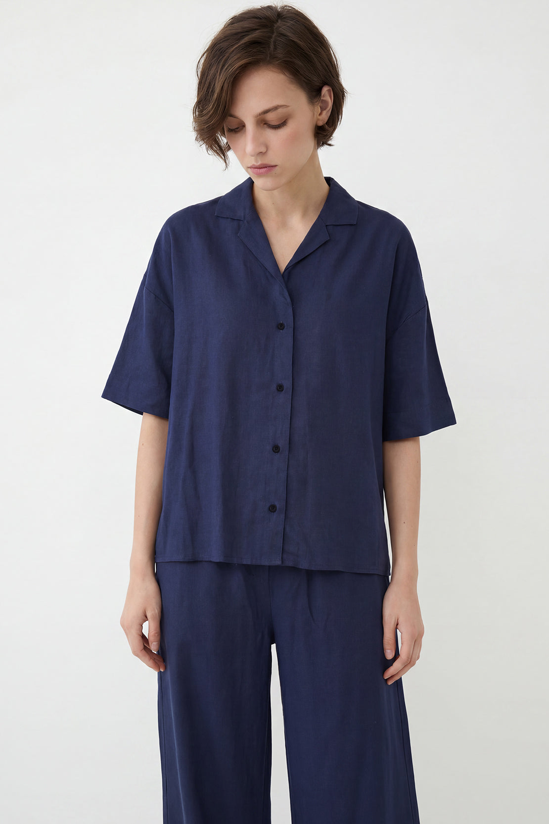 KOKO Looma Linen Relaxed Shirt & Wide-Leg Pants – Navy