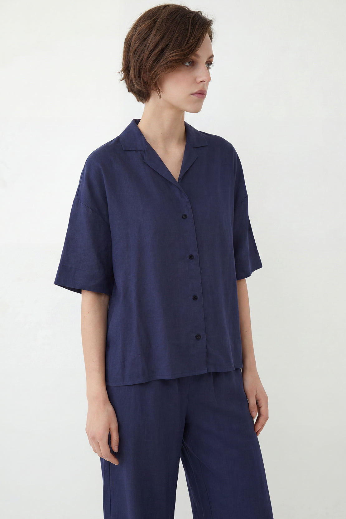 KOKO Looma Linen Relaxed Shirt & Wide-Leg Pants – Navy