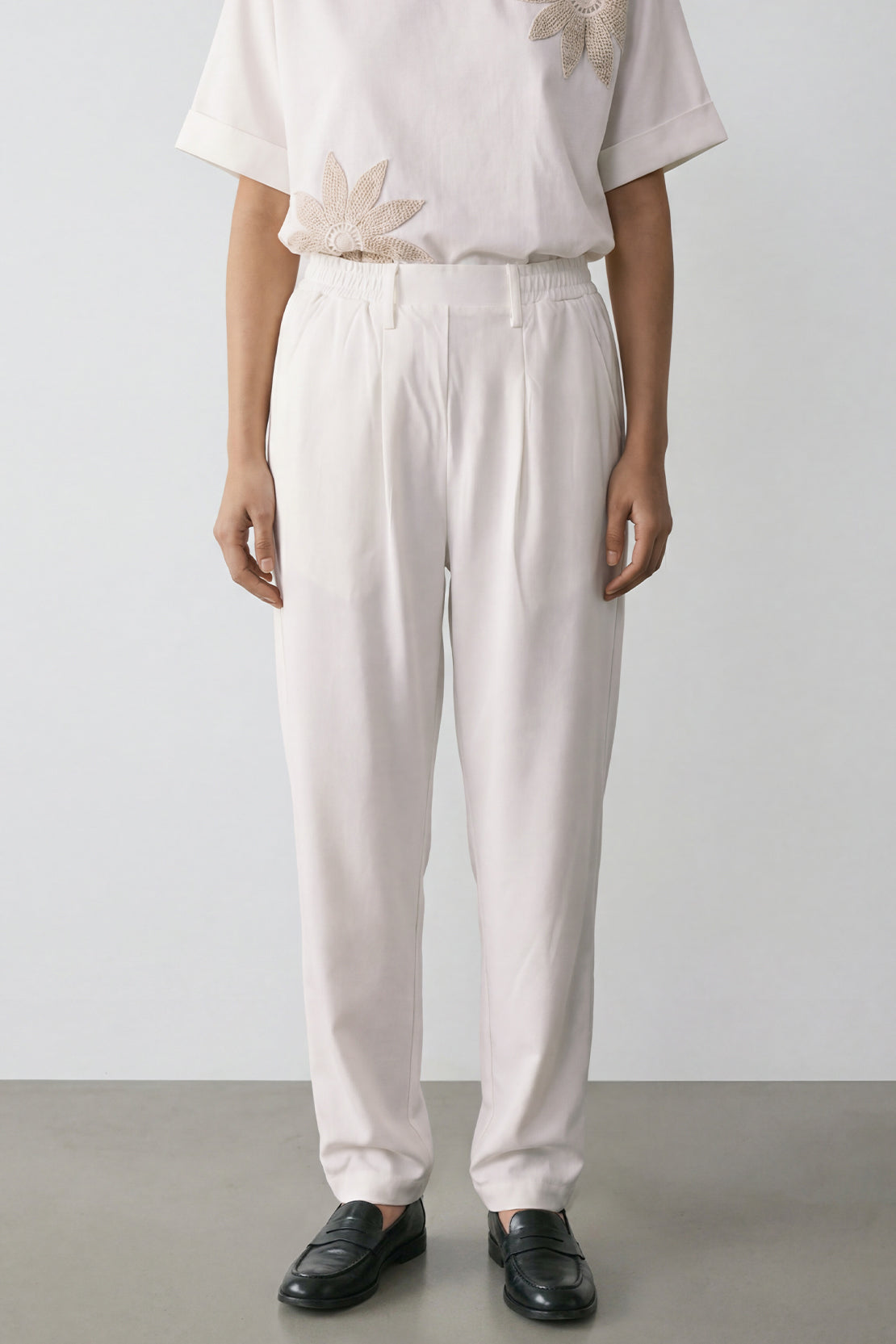 KOKO Looma Knit Elastic Waist Pleated Bottom – Off white