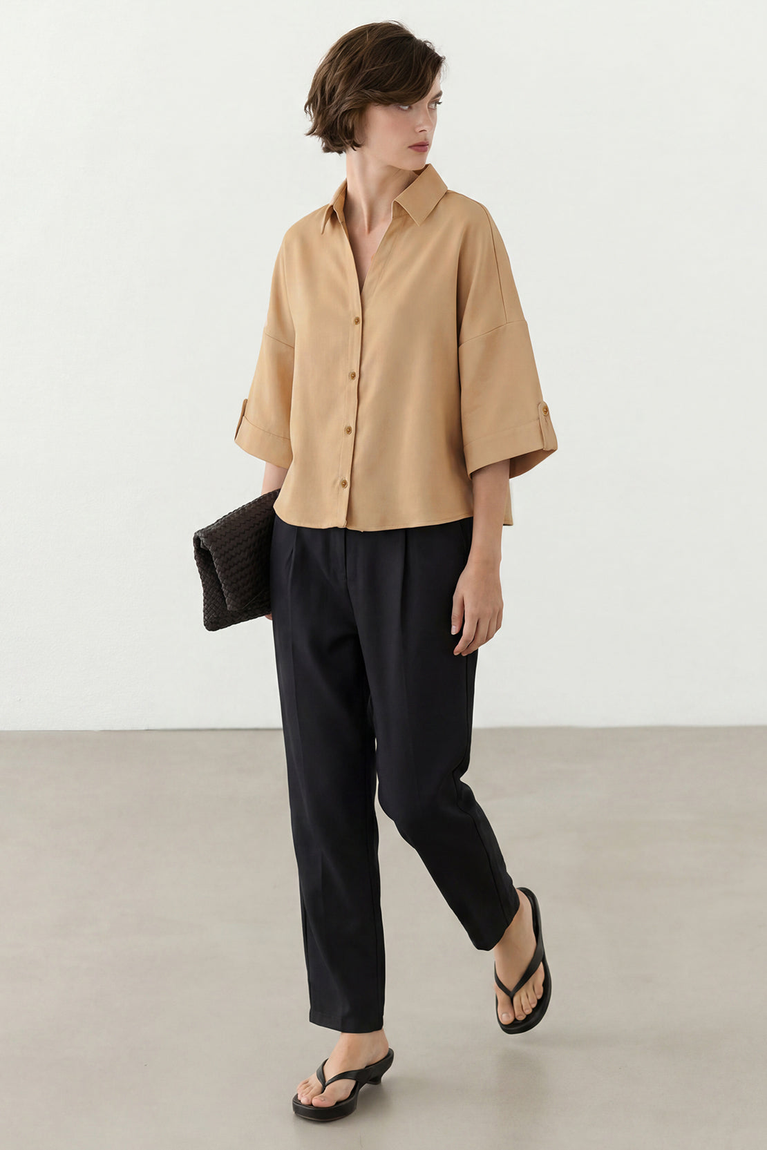 KOKO Bubble Linen Button-Down Top – Clay