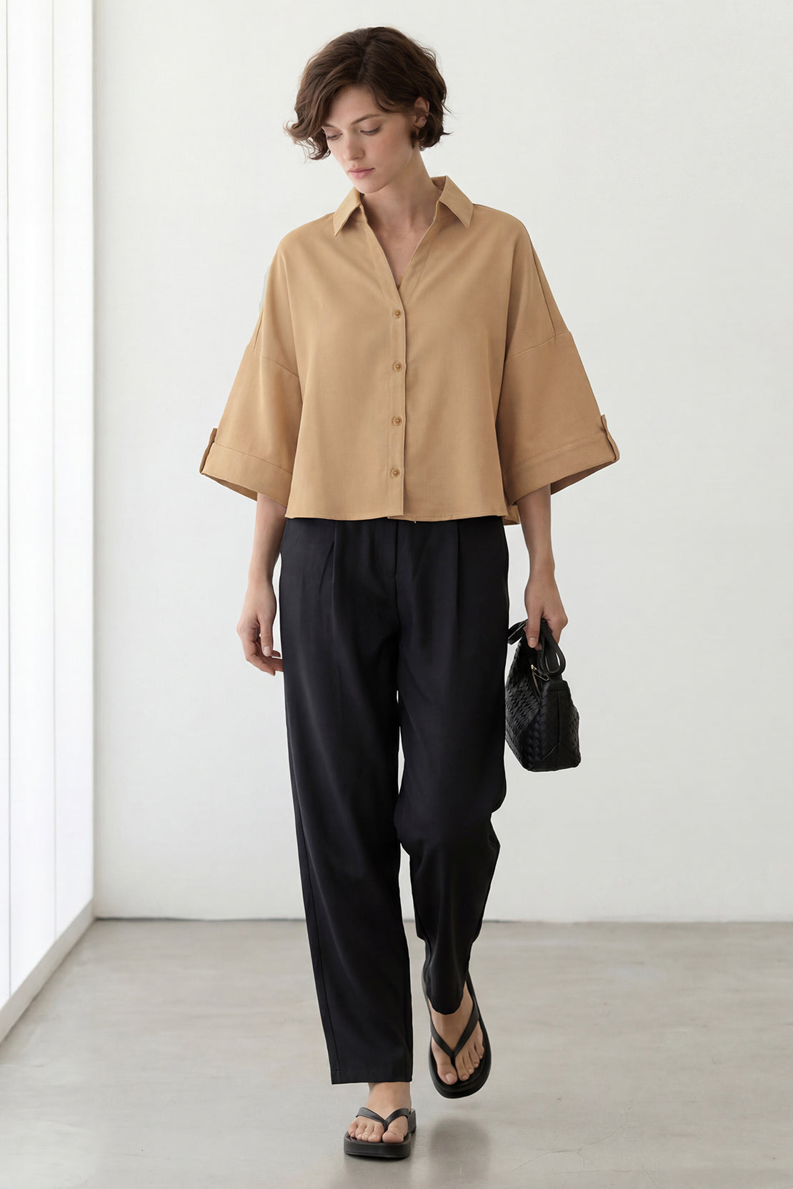 KOKO Bubble Linen Button-Down Top – Clay