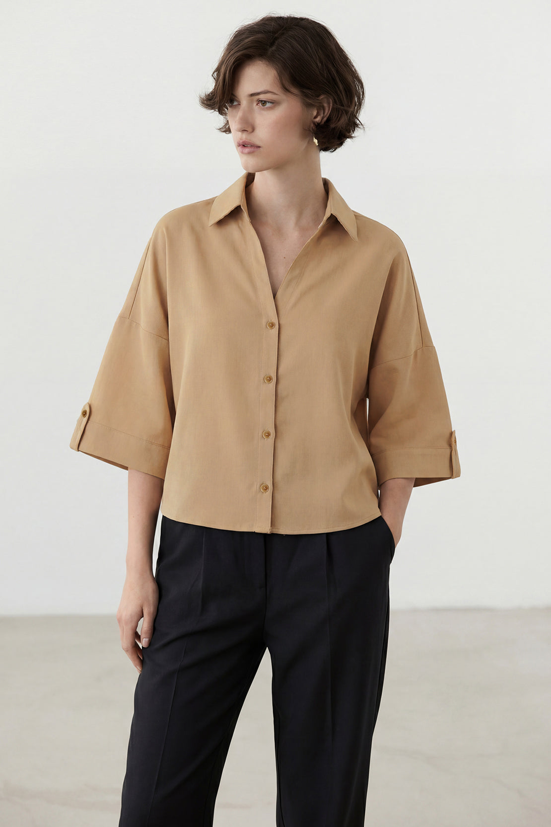 KOKO Bubble Linen Button-Down Top – Clay