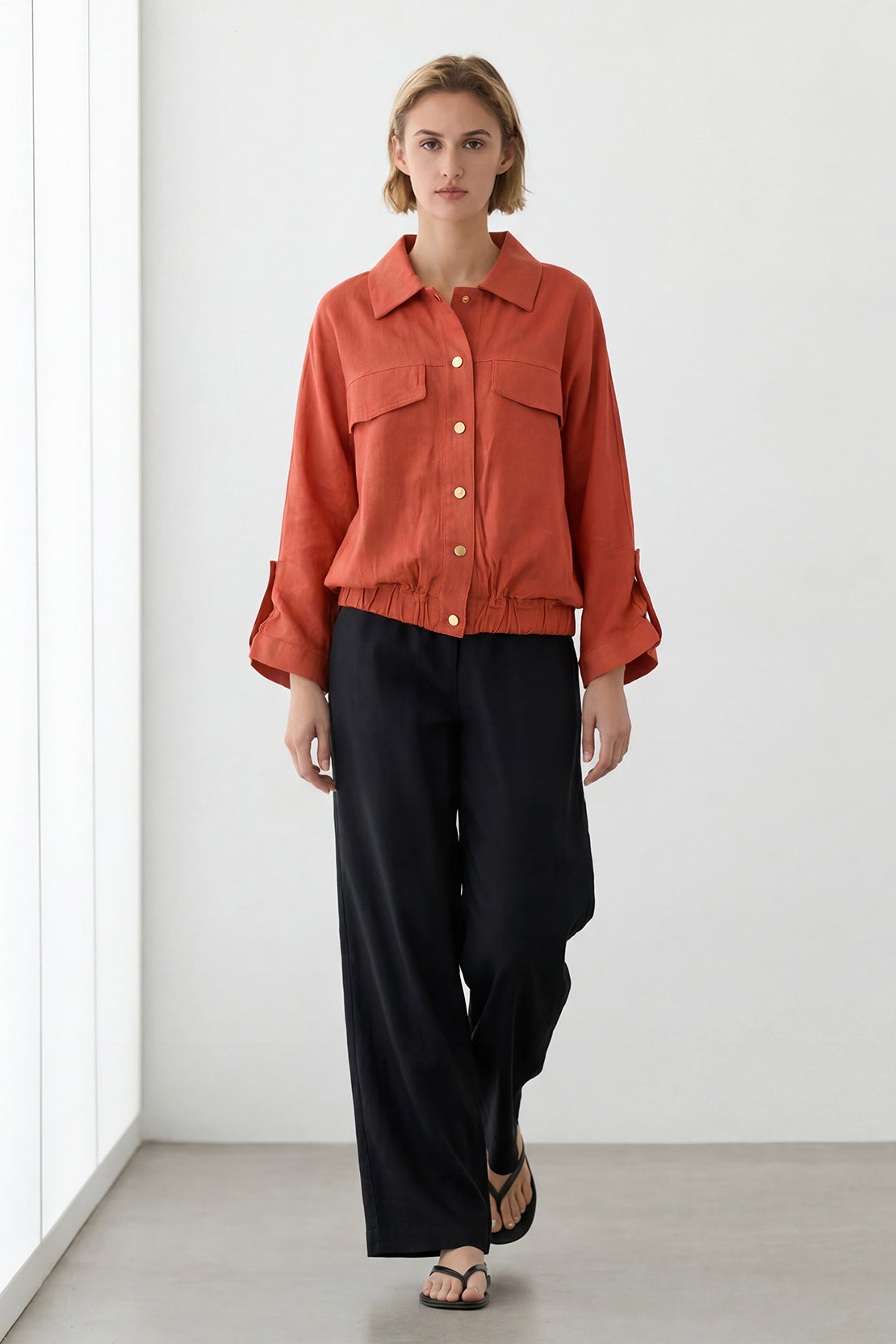 KOKO Mono Linen Button-Down Top – Orange