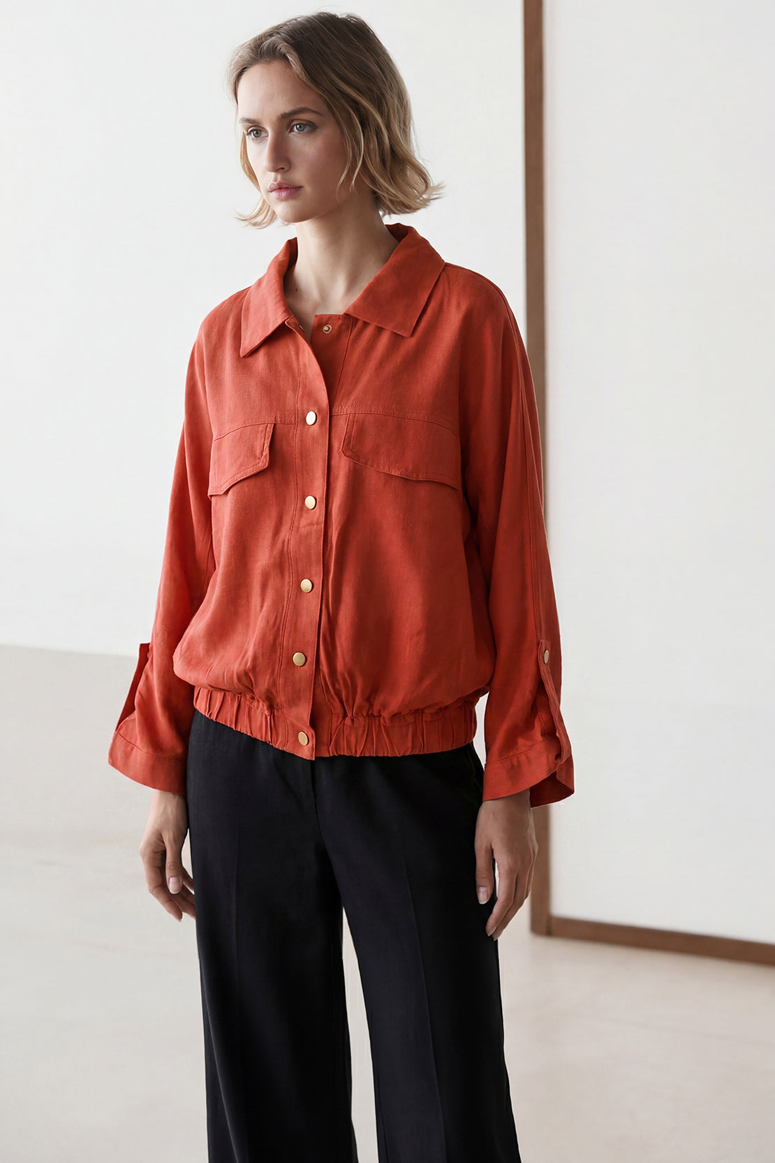 KOKO Mono Linen Button-Down Top – Orange