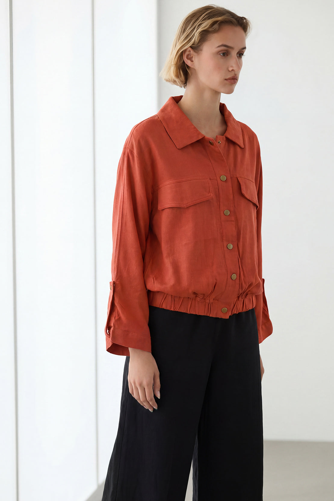 KOKO Mono Linen Button-Down Top – Orange