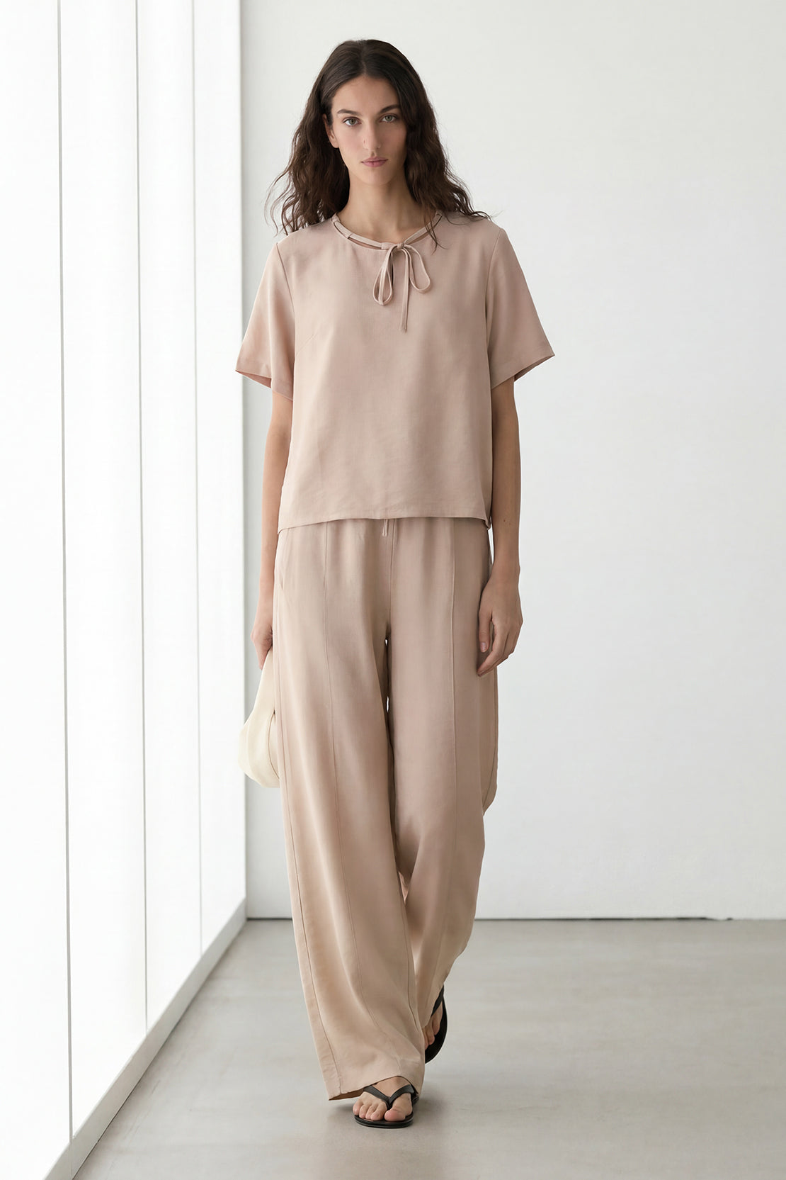 KOKO Nova Tie-Neck Top & Relaxed Trouser – Apricot