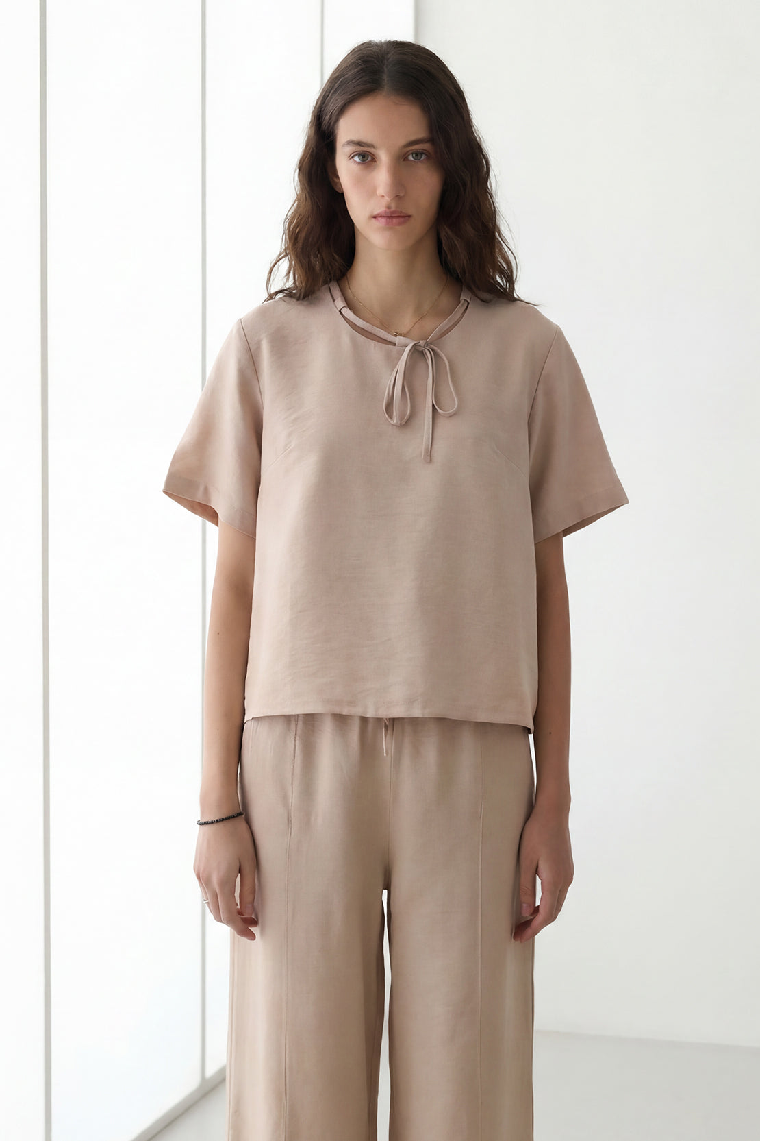 KOKO Nova Tie-Neck Top & Relaxed Trouser – Apricot