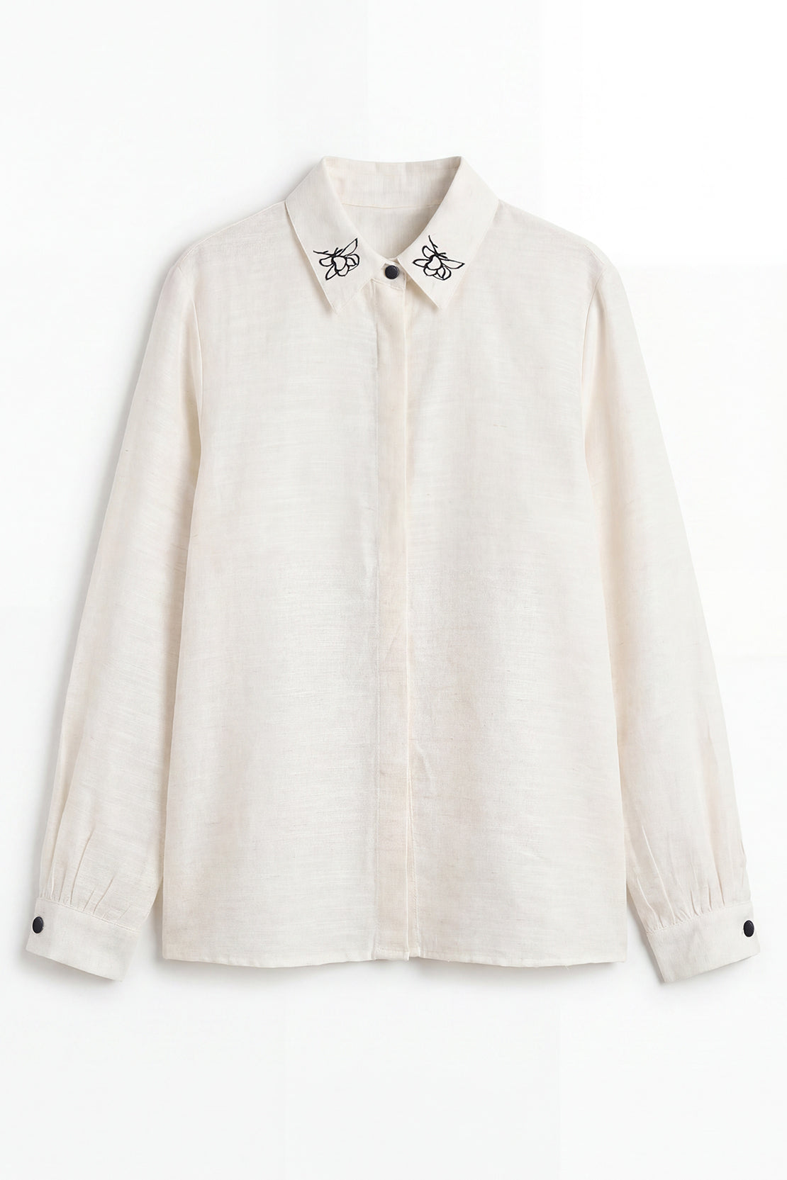 KOKO Light Linen Embroidered Collar Shirt + Wide-Leg Bottom - White
