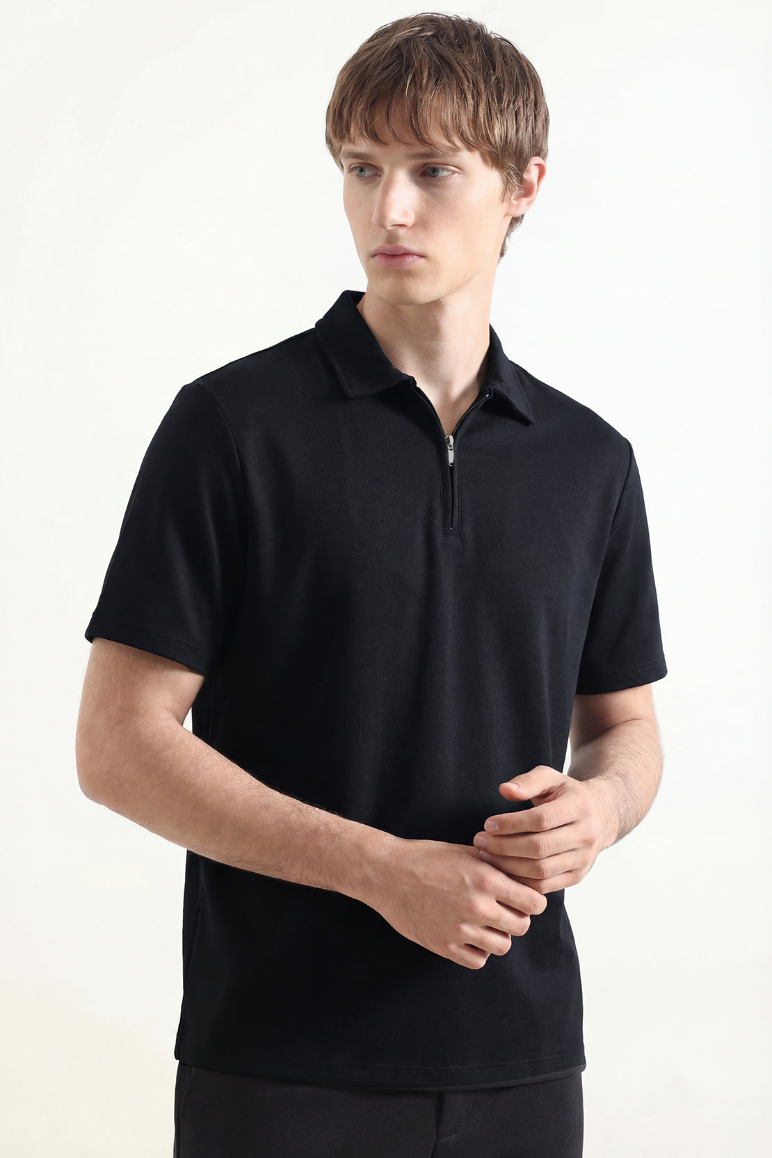 KOKO Modal Blend Half-Zip Polo – Olive, Black & Silver