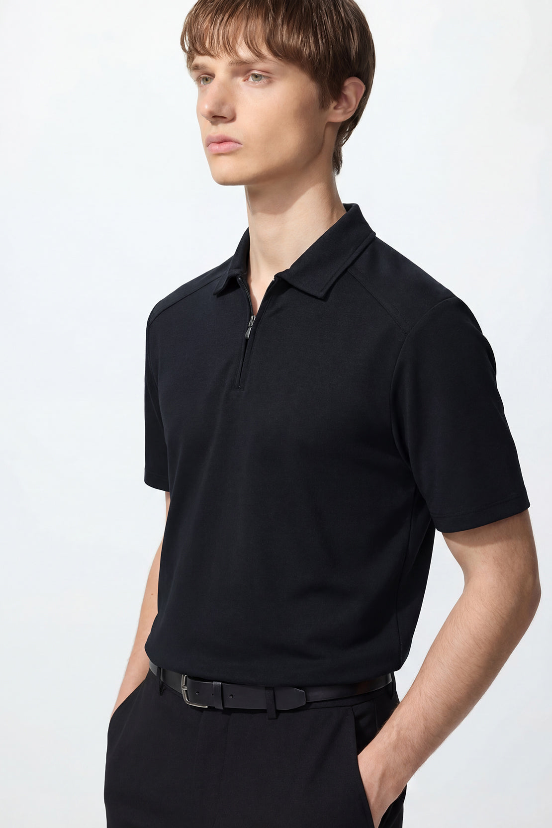 KOKO Modal Blend Half-Zip Polo – Olive, Black & Silver