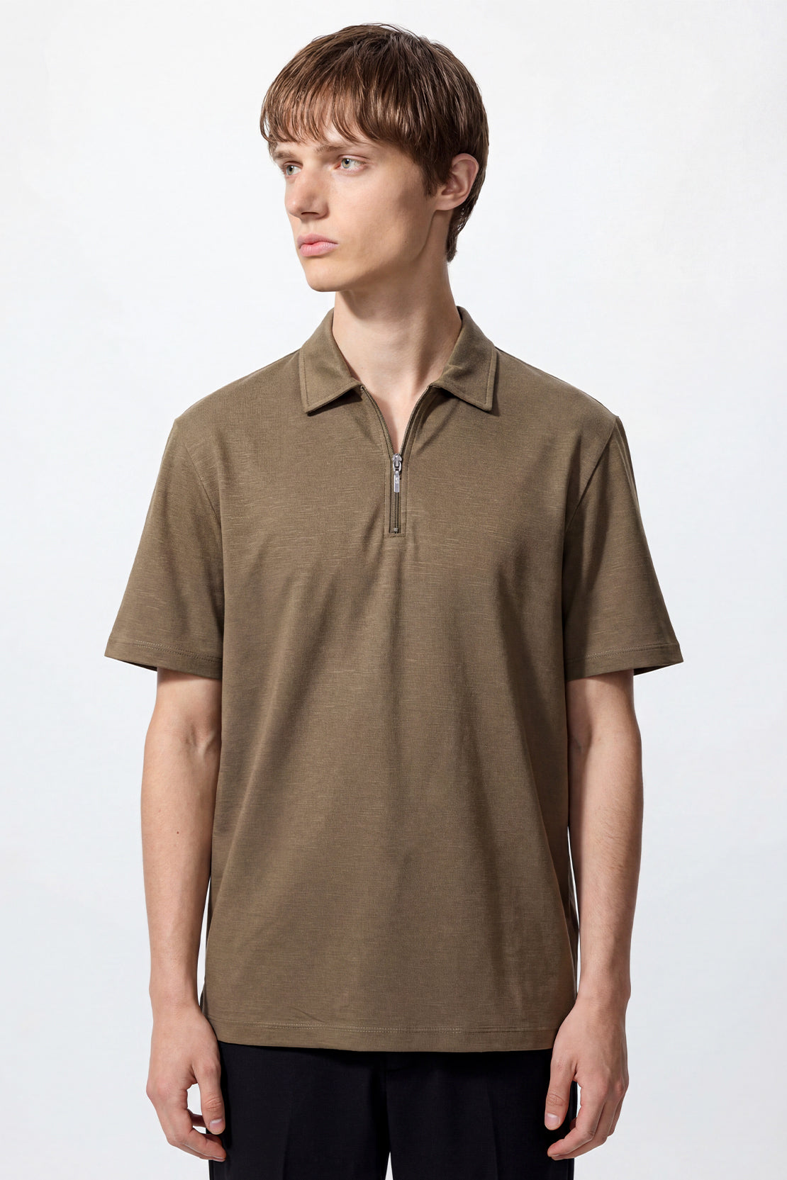 KOKO Modal Blend Half-Zip Polo – Olive, Black & Silver