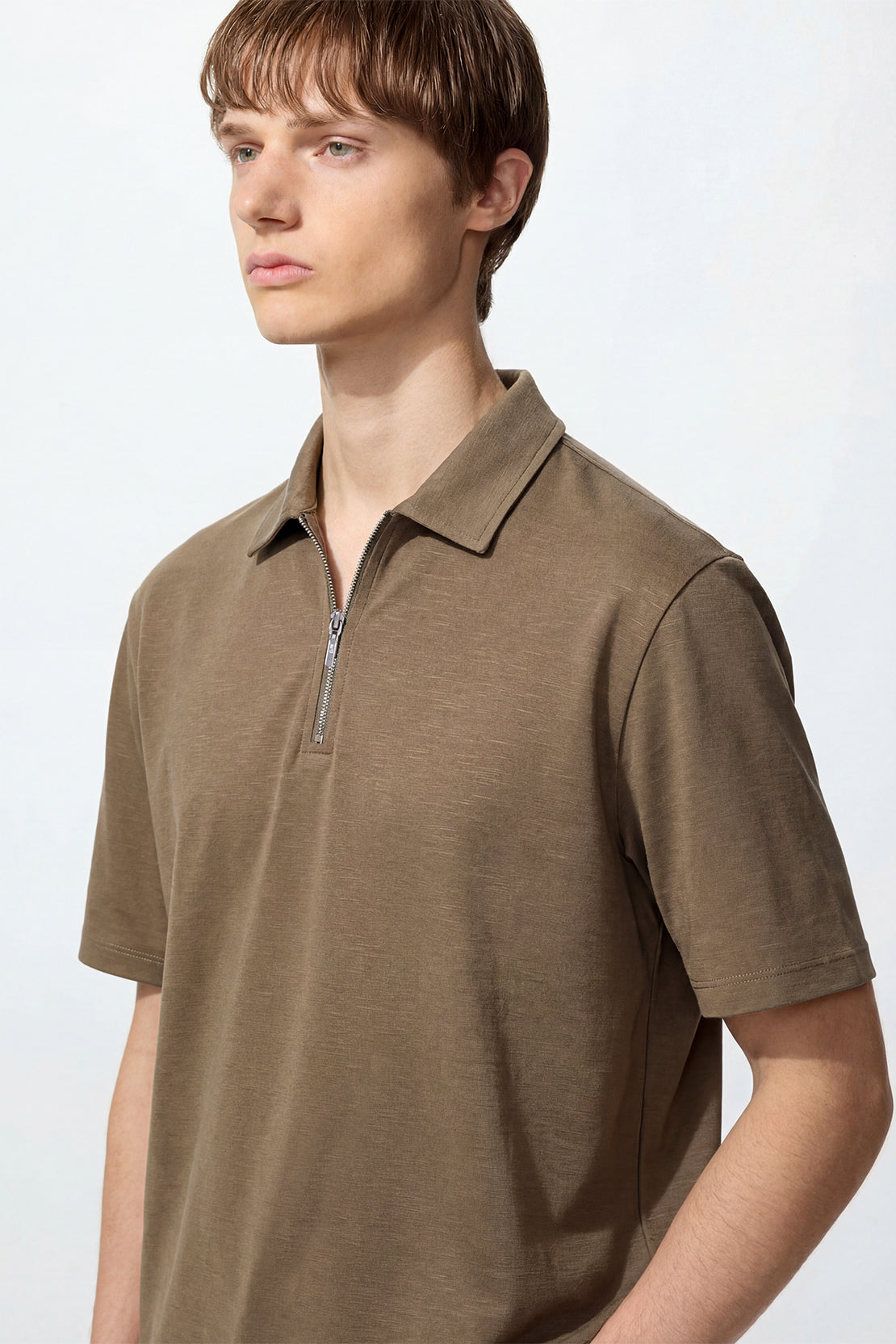 KOKO Modal Blend Half-Zip Polo – Olive, Black & Silver