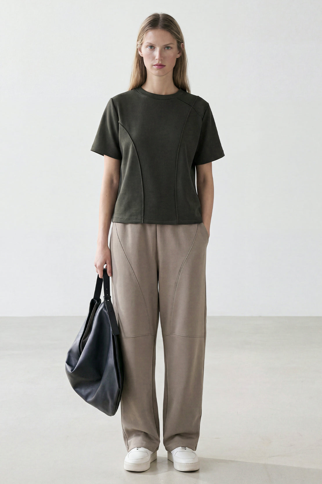 KOKO Modal Blend Sculpted Detail Top – Olive & Brown