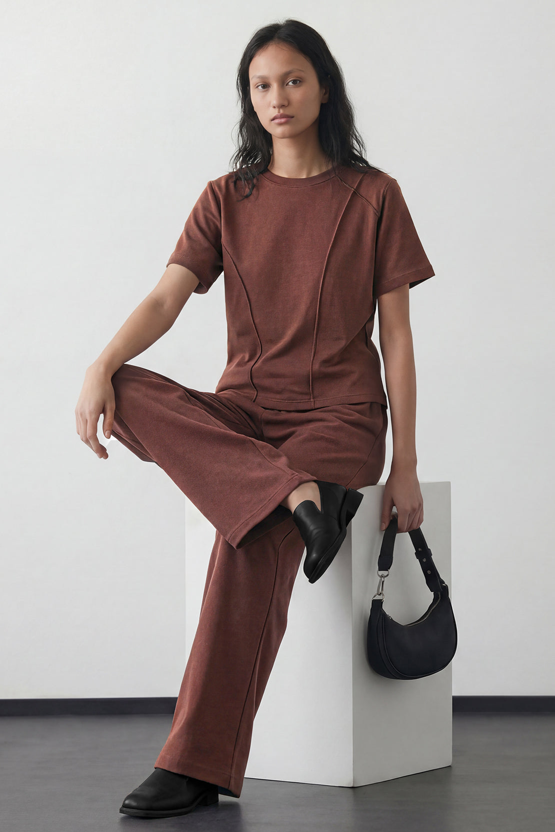 KOKO Modal Blend Sculpted Detail Top – Olive & Brown