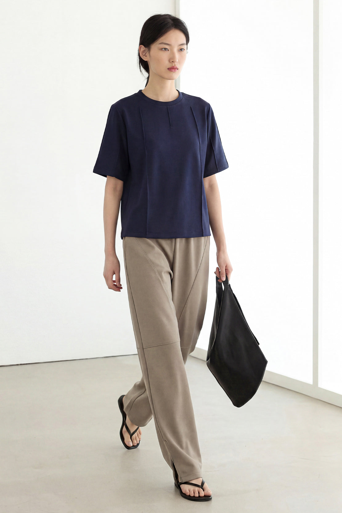 KOKO Modal Seam Detail Round Neck Top – Navy