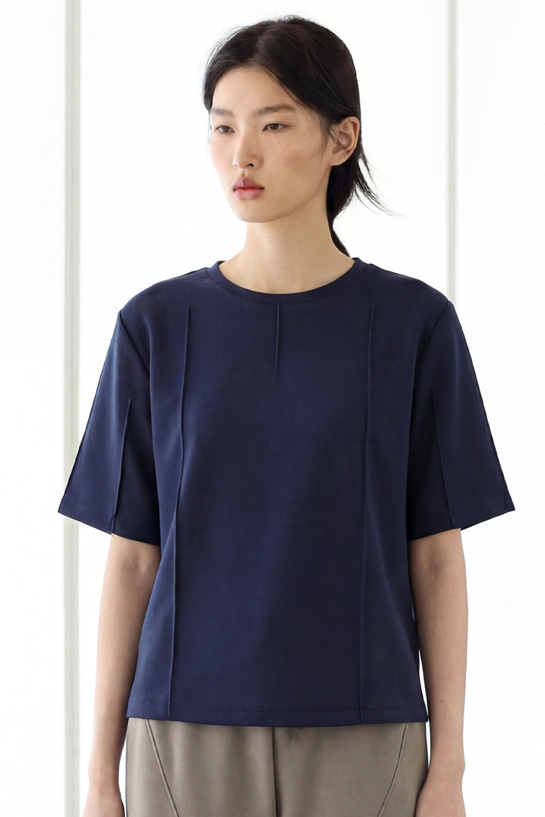 KOKO Modal Seam Detail Round Neck Top – Navy