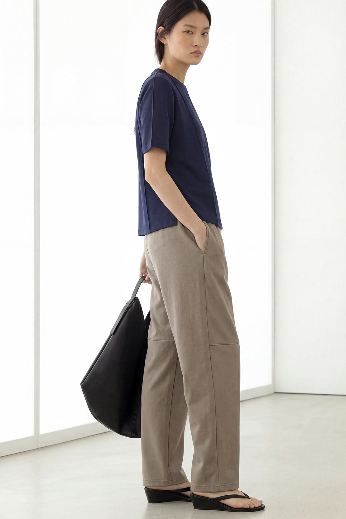 KOKO Modal Seam Detail Round Neck Top – Navy