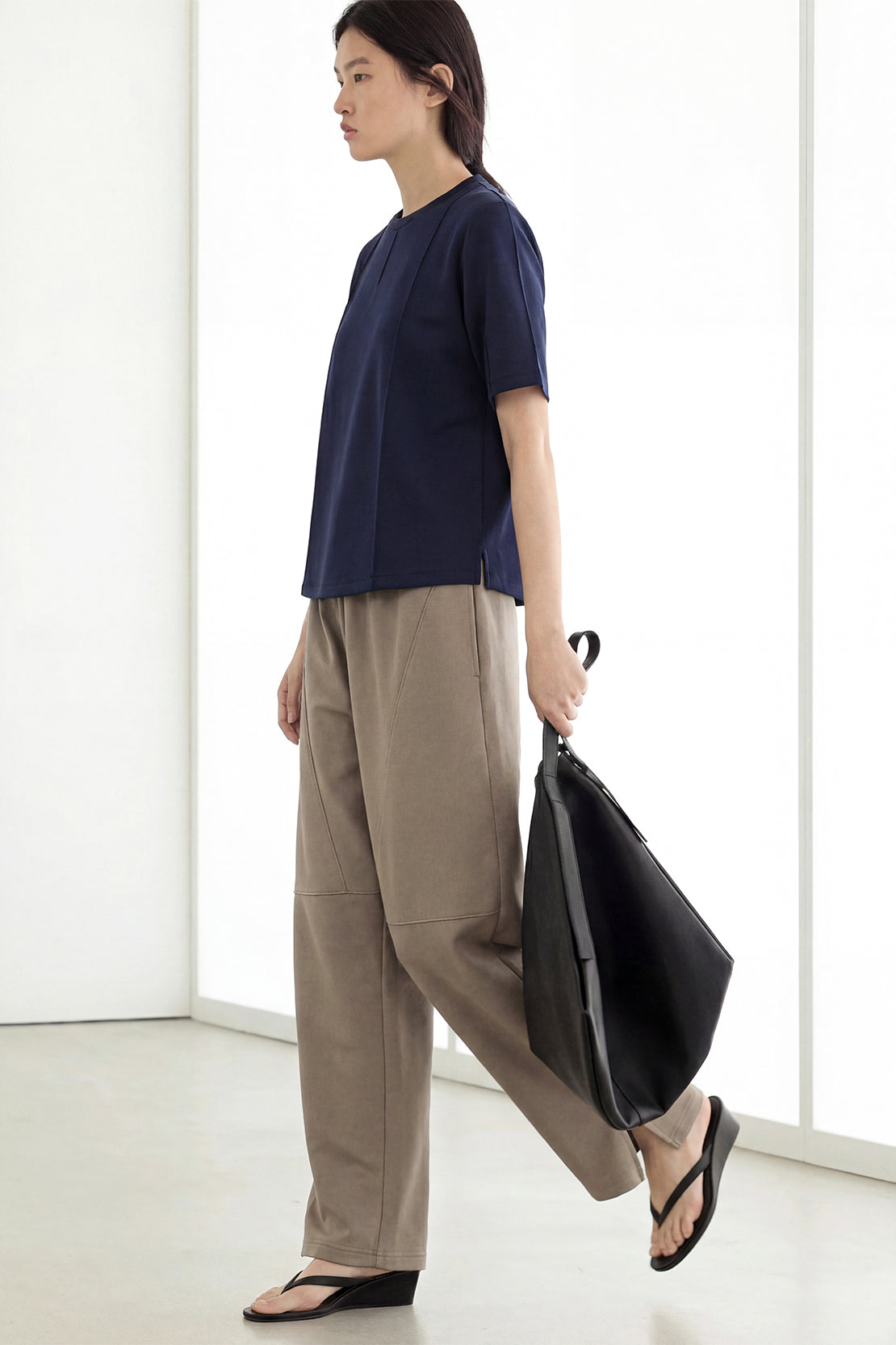 KOKO Modal Seam Detail Round Neck Top – Navy