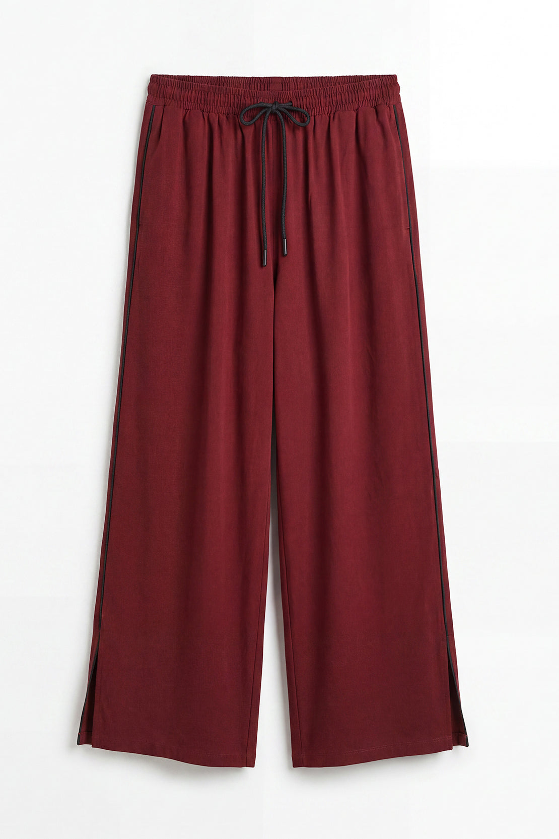 KOKO Smooth Cotton Wide-Leg Pants with Accent Slit – Deep wine