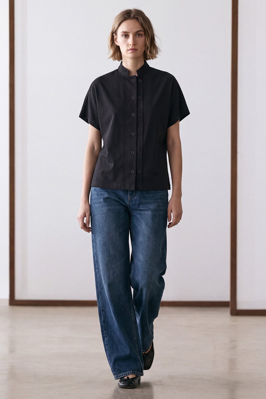 KOKO Smooth Cotton Button-Front Shirt – Black