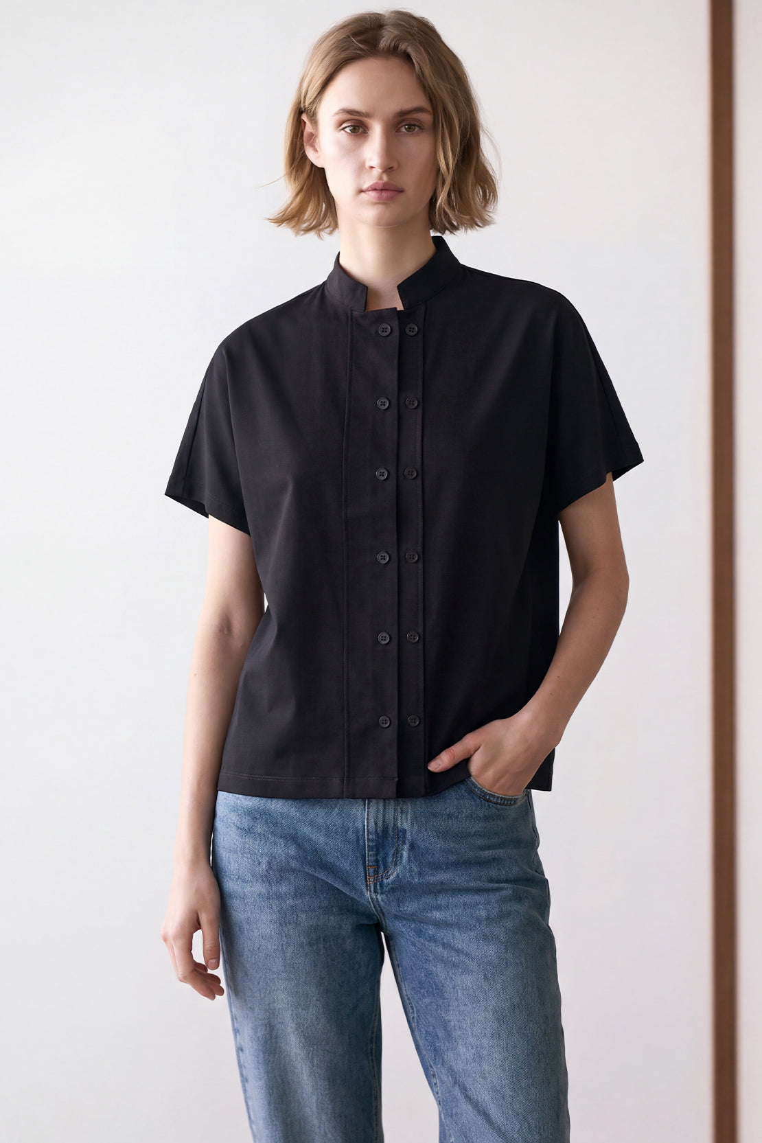 KOKO Smooth Cotton Button-Front Shirt – Black