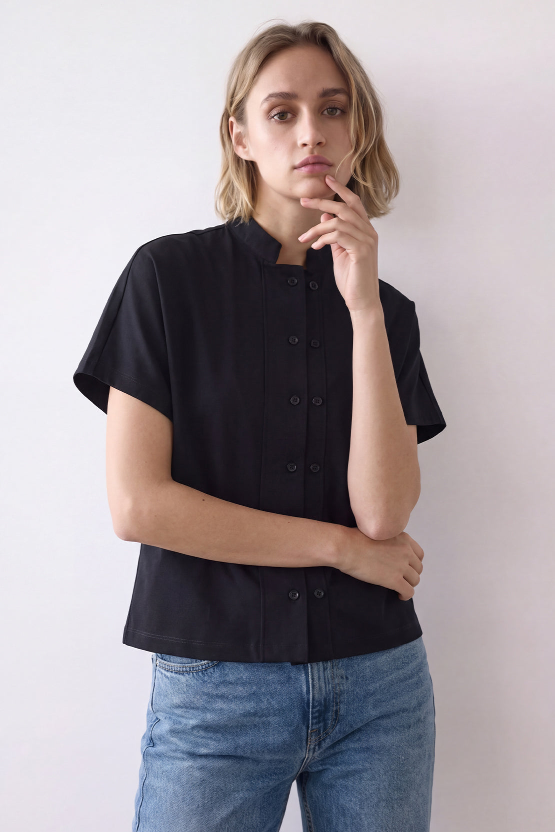 KOKO Smooth Cotton Button-Front Shirt – Black