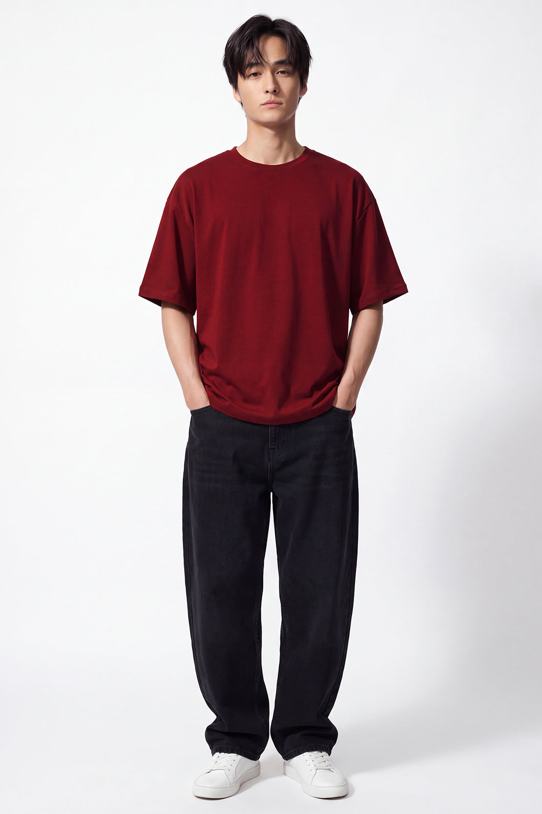 KOKO Cotton Drop Shoulder T-Shirt – Maroon