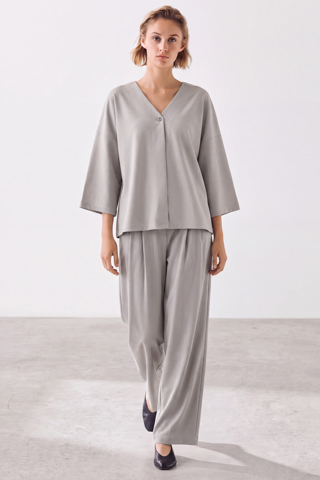 KOKO Feather Cotton V-Neck Top