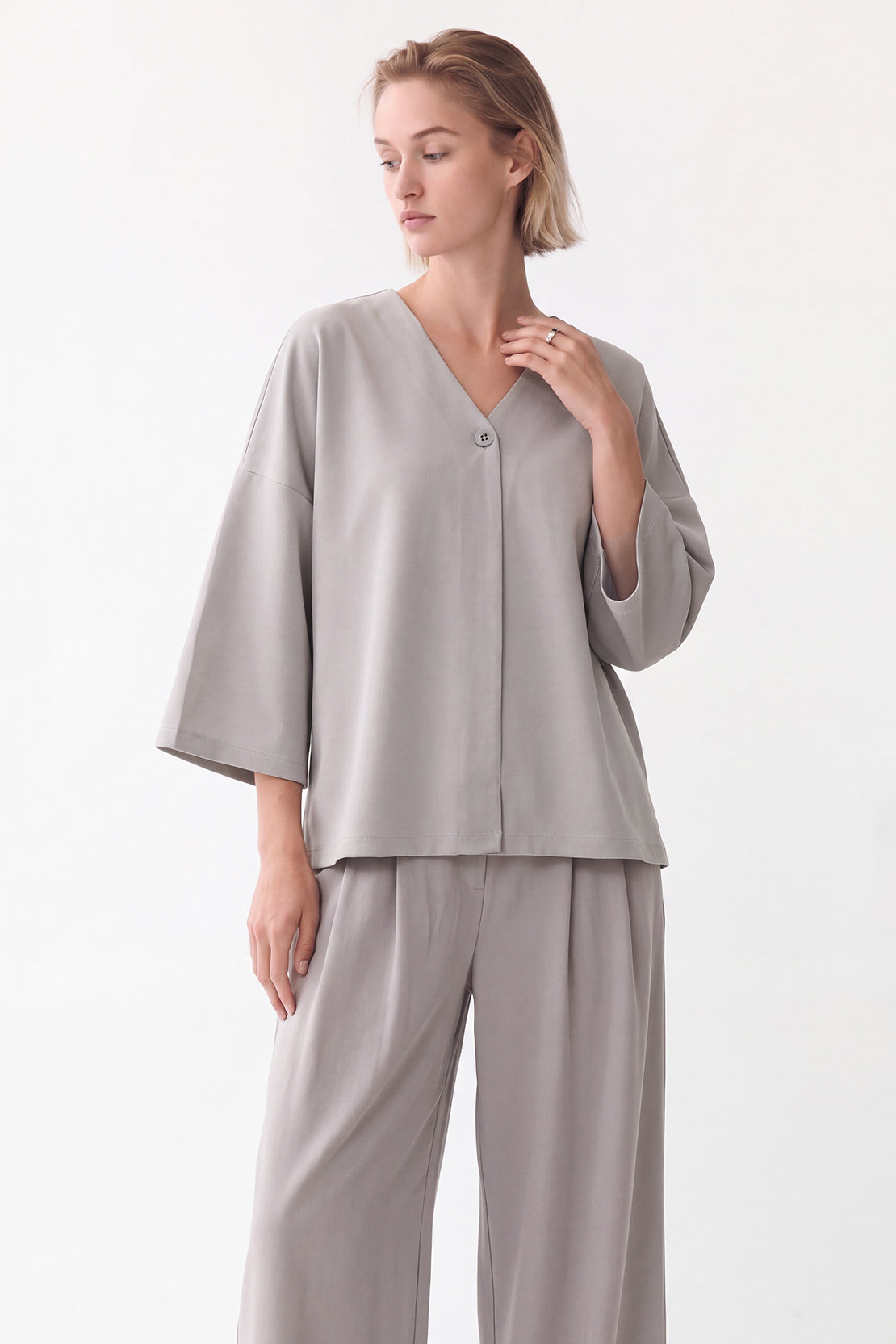 KOKO Feather Cotton V-Neck Top