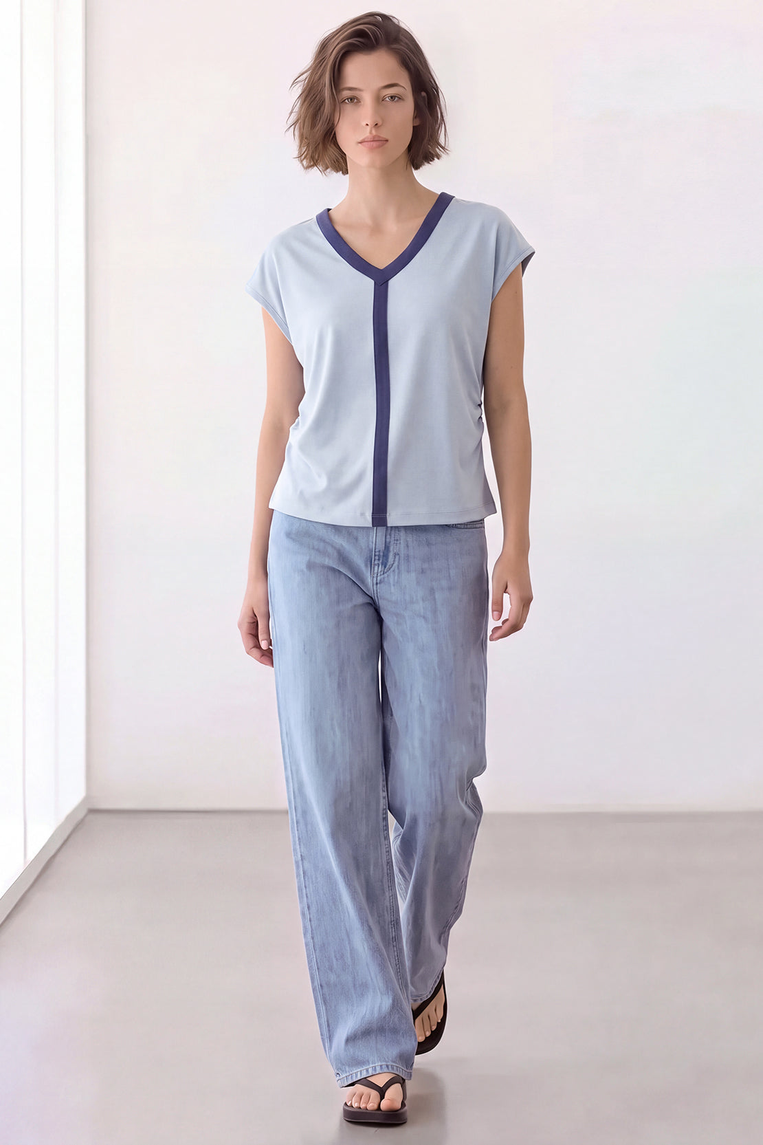 KOKO Cotton Ruched V-Neck Top