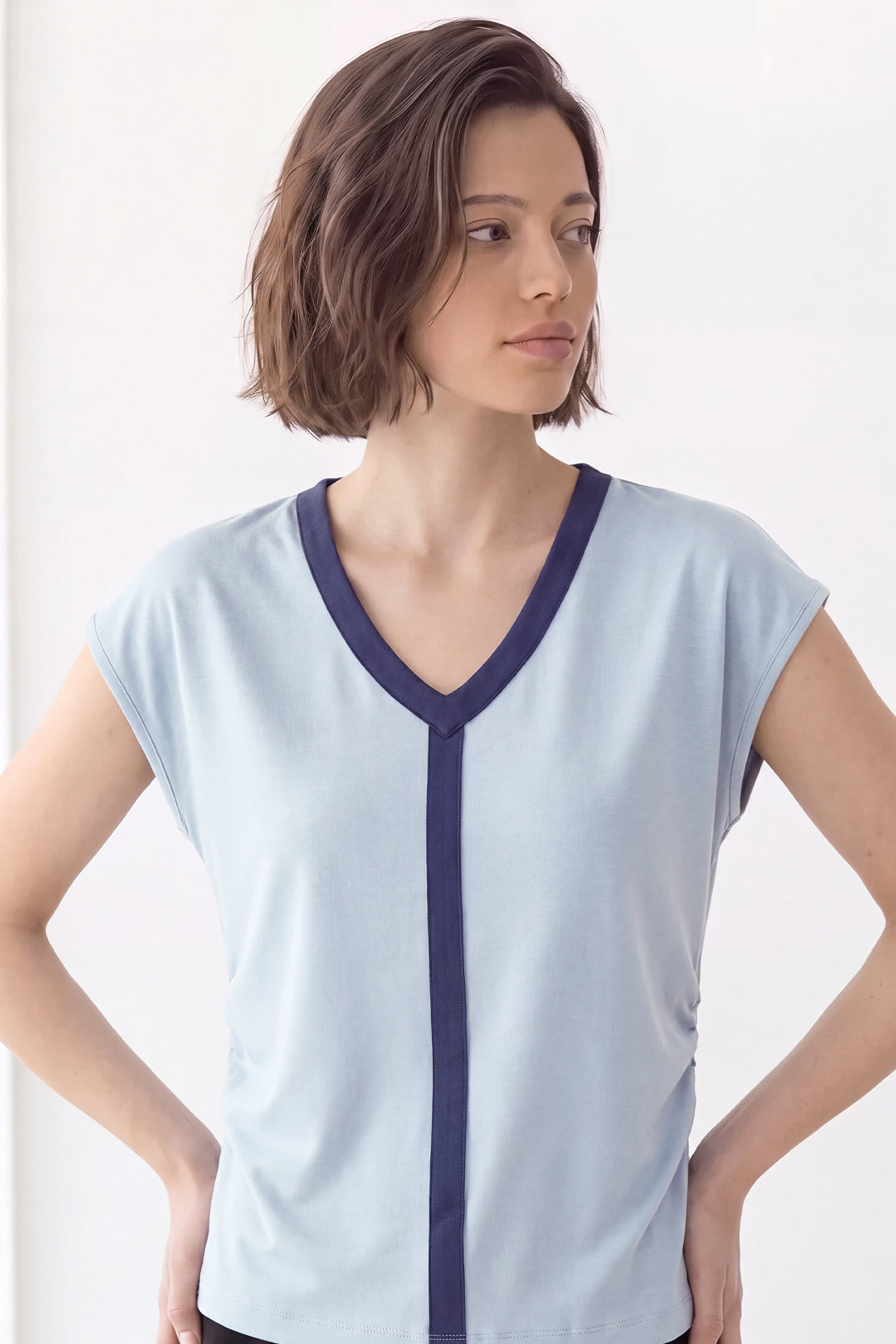 KOKO Cotton Ruched V-Neck Top