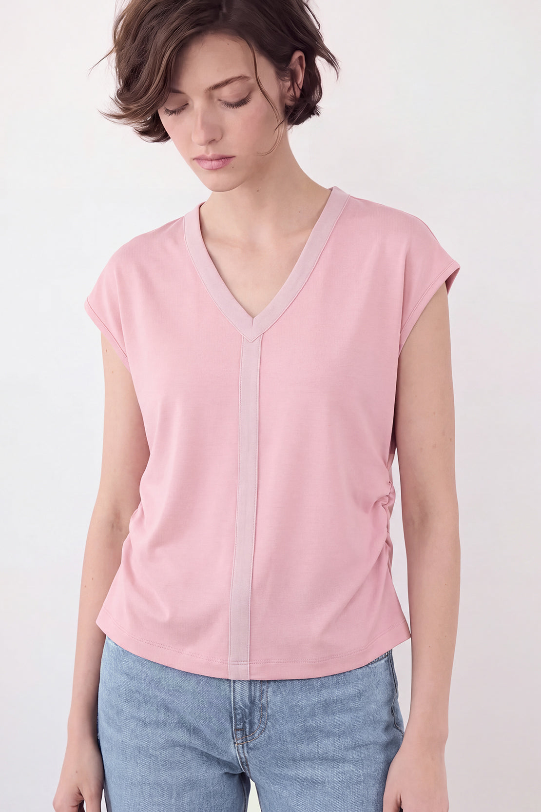 KOKO Cotton Ruched V-Neck Top