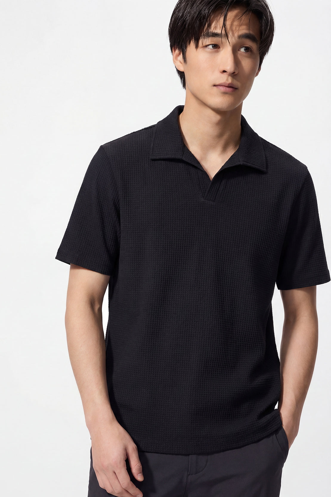 KOKO Structured Knit Polo – Black