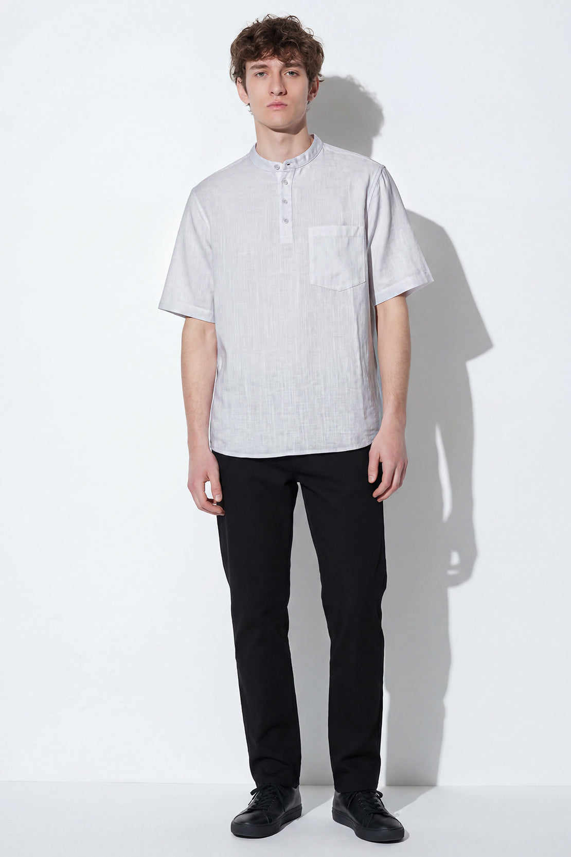 KOKO Structured Linen Henley Neck T-Shirt – White