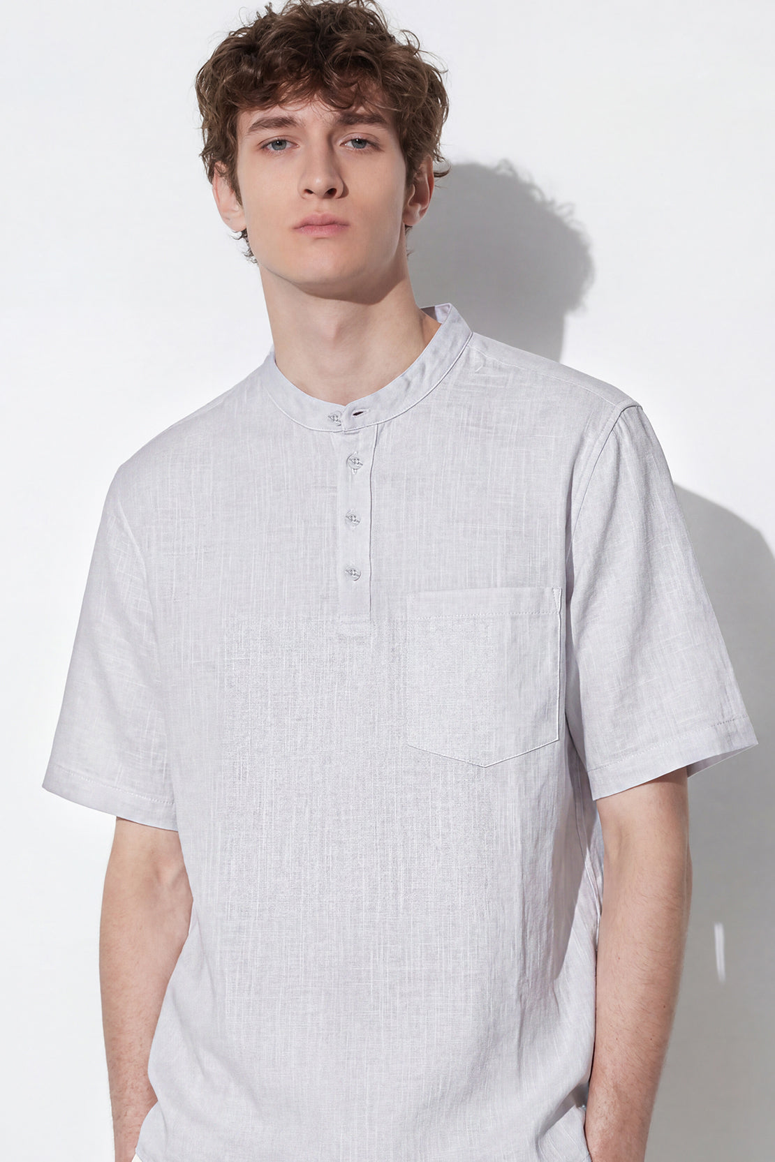KOKO Structured Linen Henley Neck T-Shirt – White