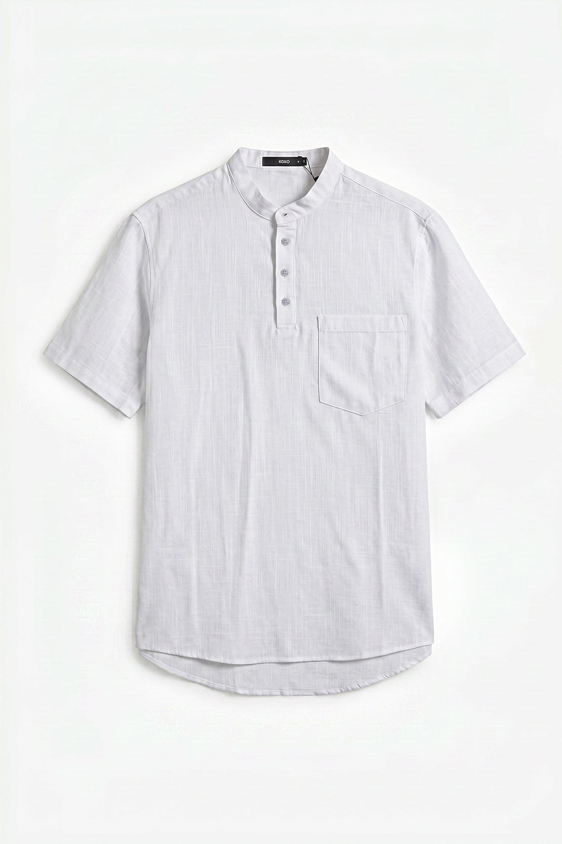 KOKO Structured Linen Henley Neck T-Shirt – White