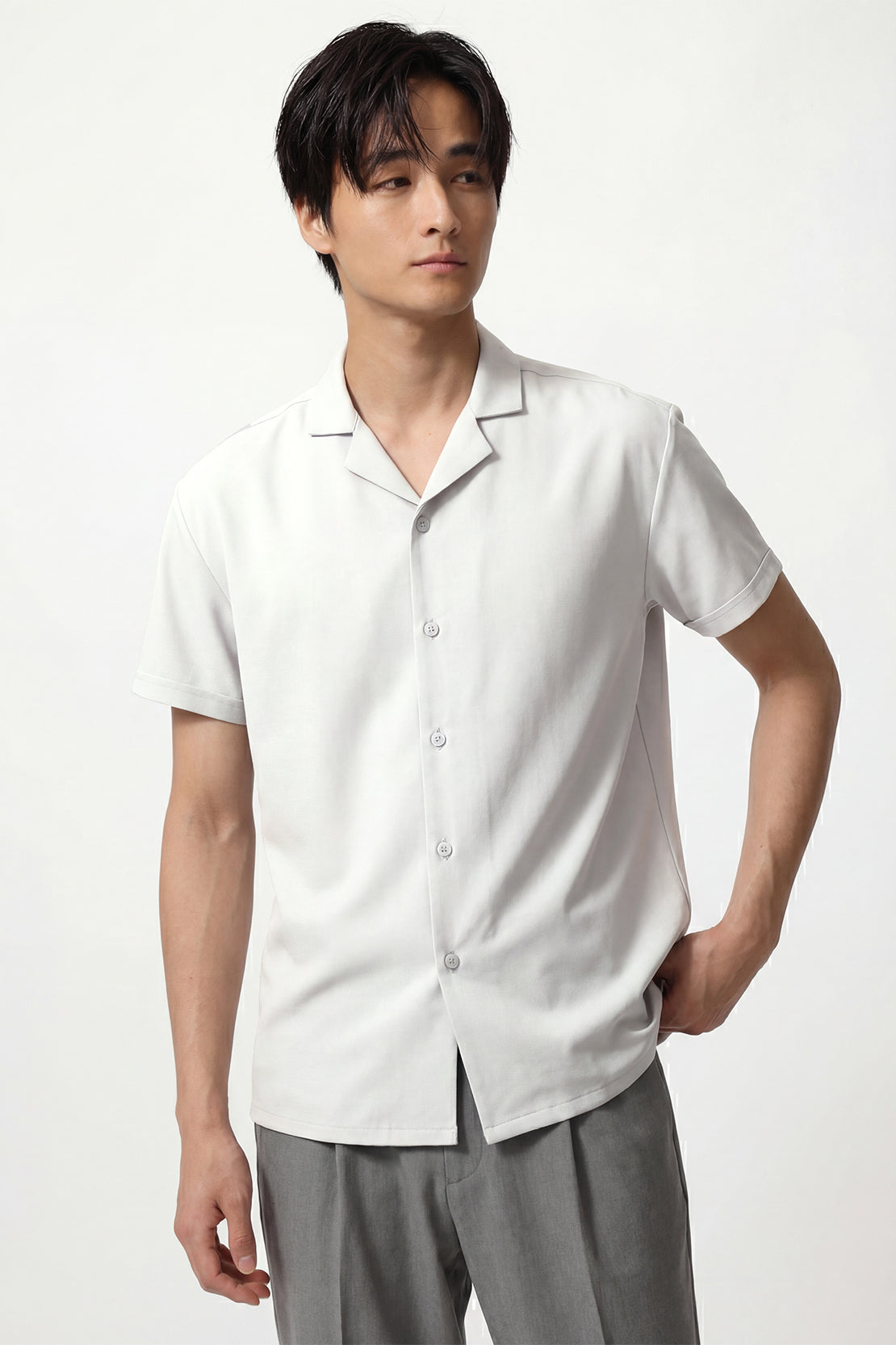 KOKO Pure-Ease Relaxed Button-Down Shirt-White & Beige