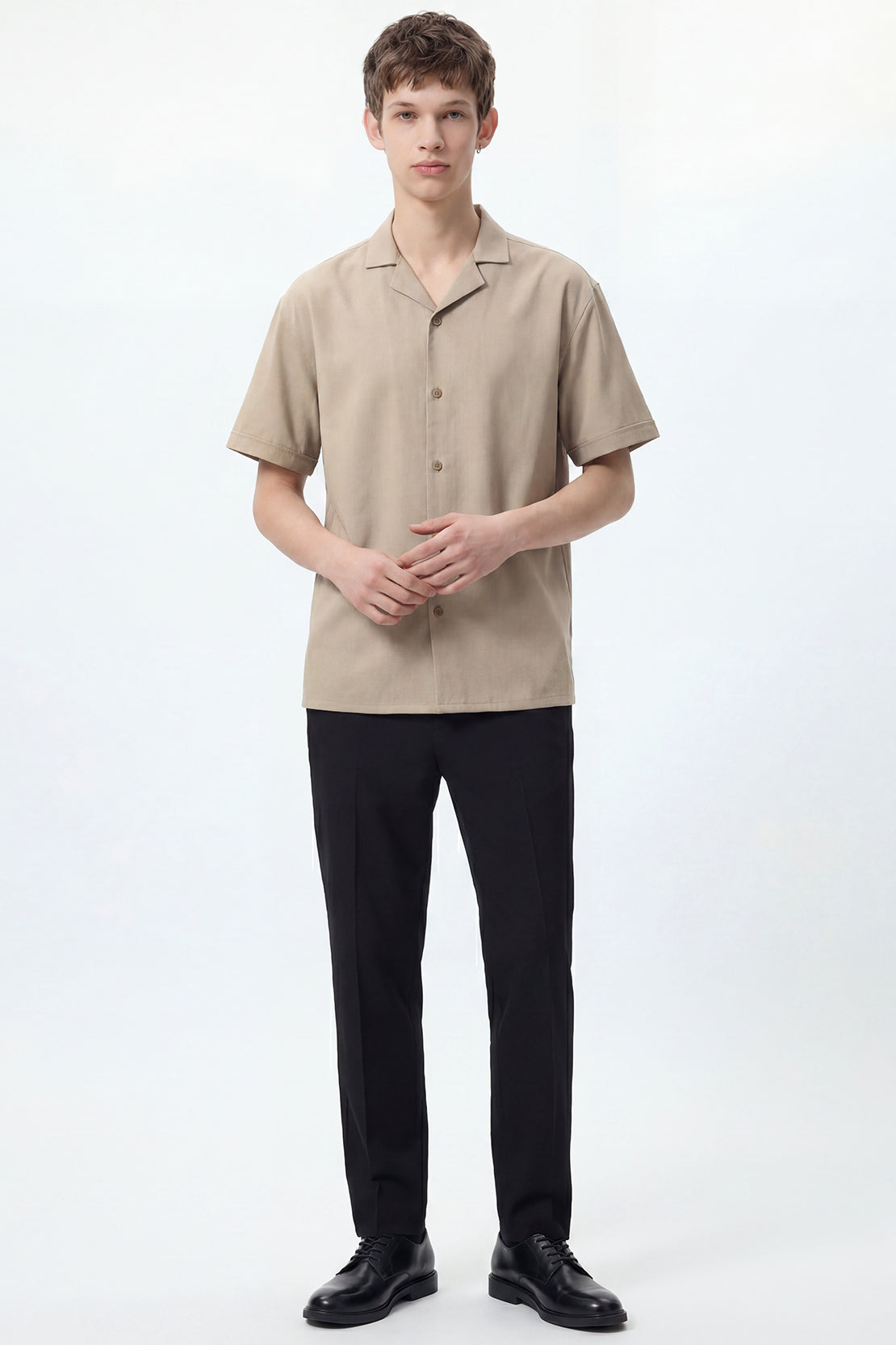 KOKO Pure-Ease Relaxed Button-Down Shirt-White & Beige