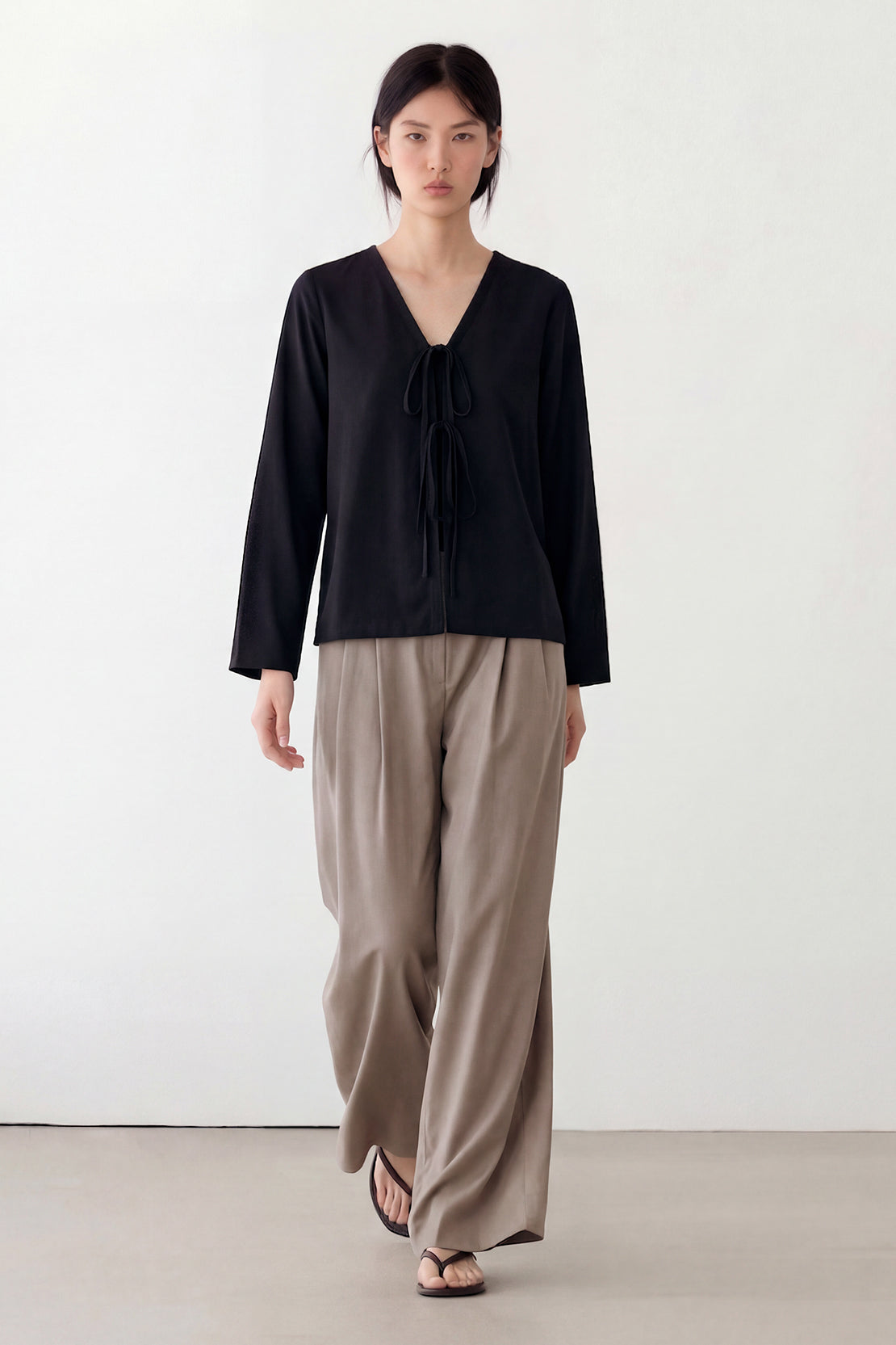 KOKO Pure-Ease Tie-Front Top - White & Black