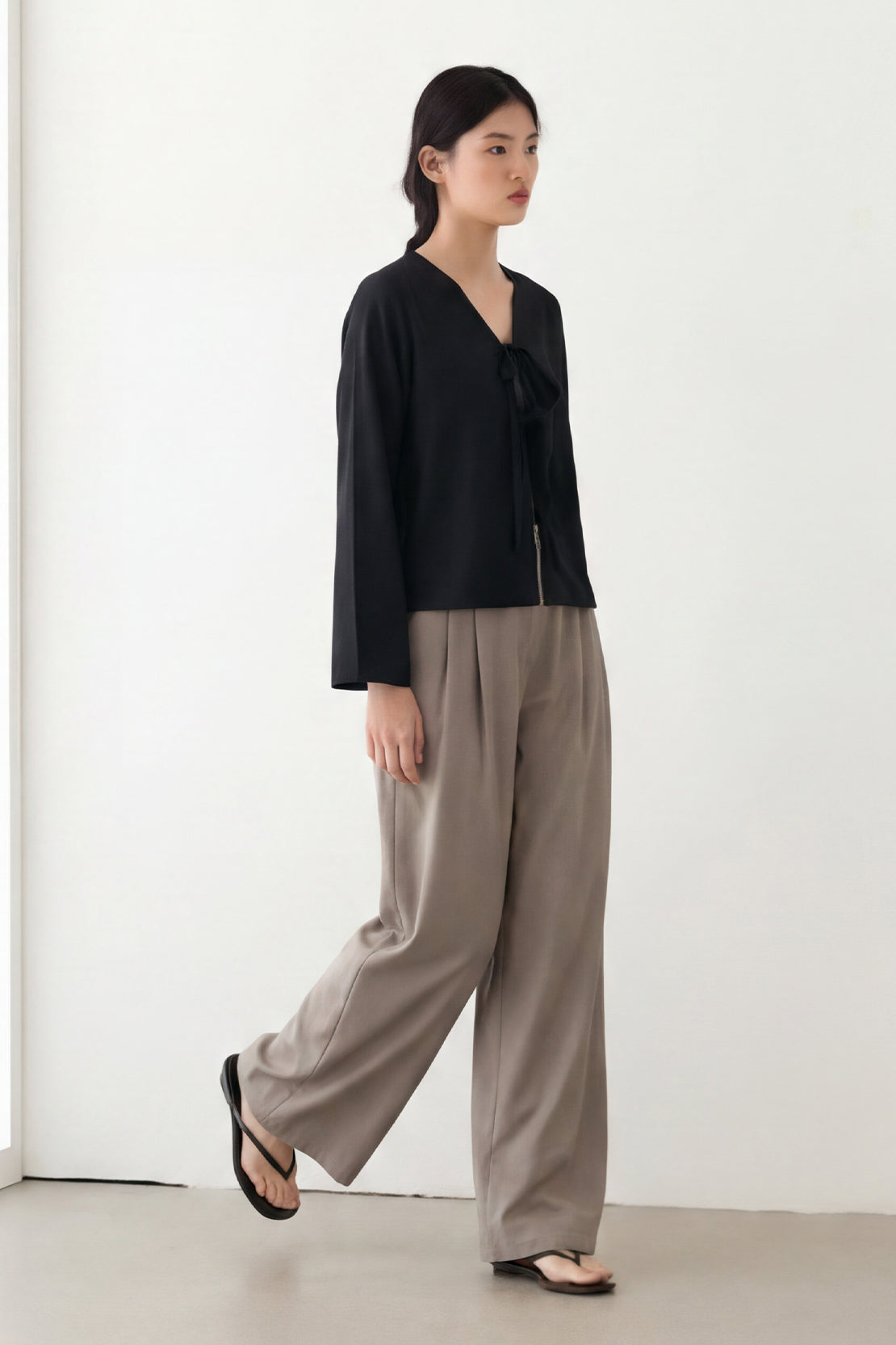 KOKO Pure-Ease Tie-Front Top - White & Black
