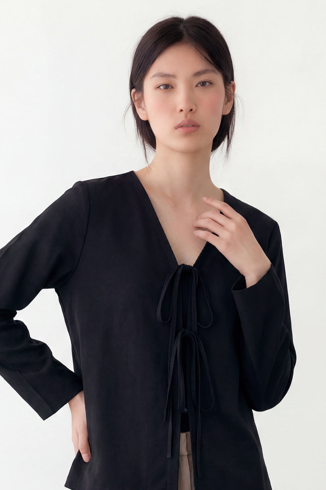 KOKO Pure-Ease Tie-Front Top - White & Black