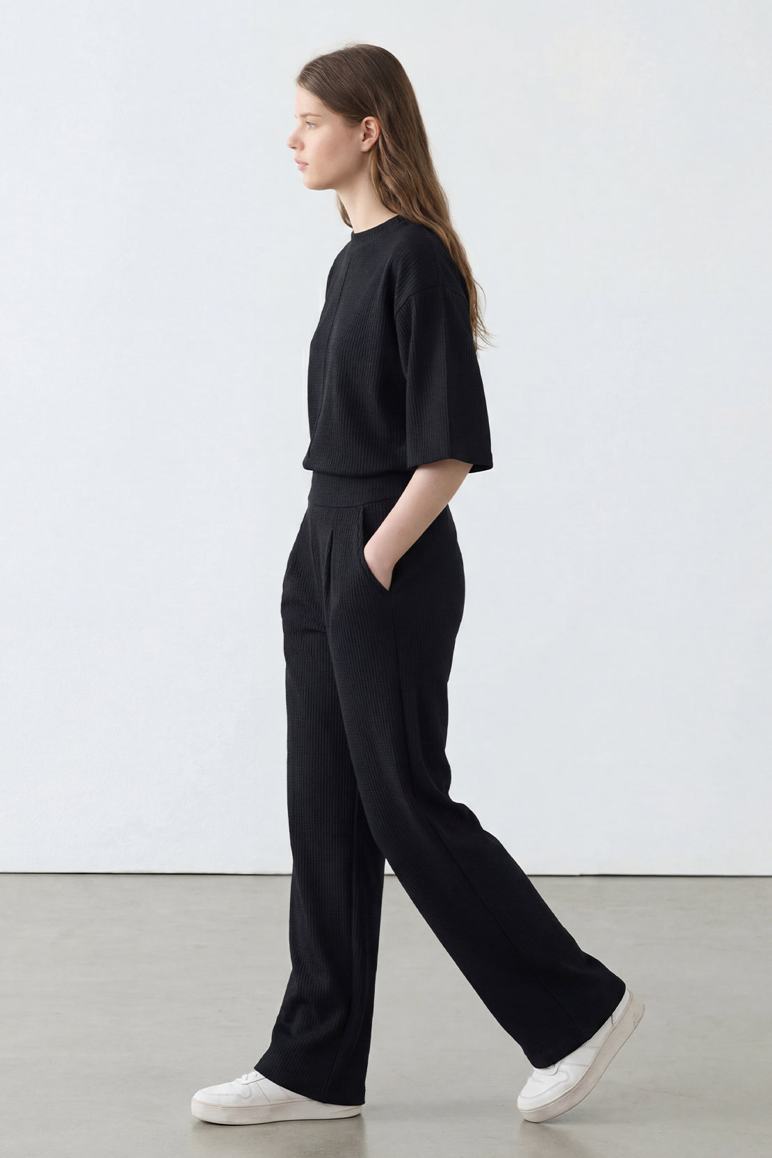 KOKO Structured Knit Wide-leg Trouser – Black, Cherry & Olive