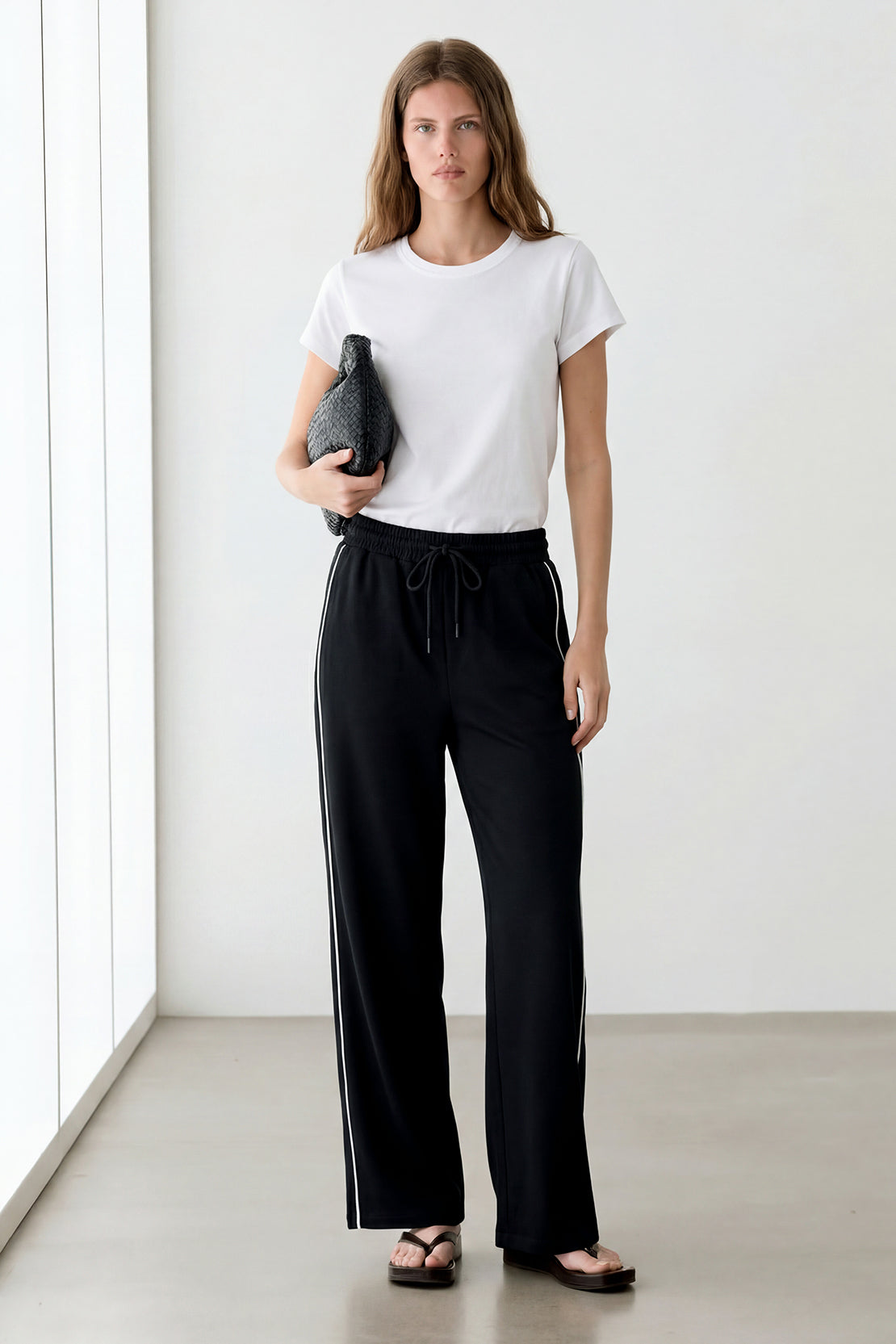 KOKO Modal Roma Side Stripe Trouser – Off-White & Black
