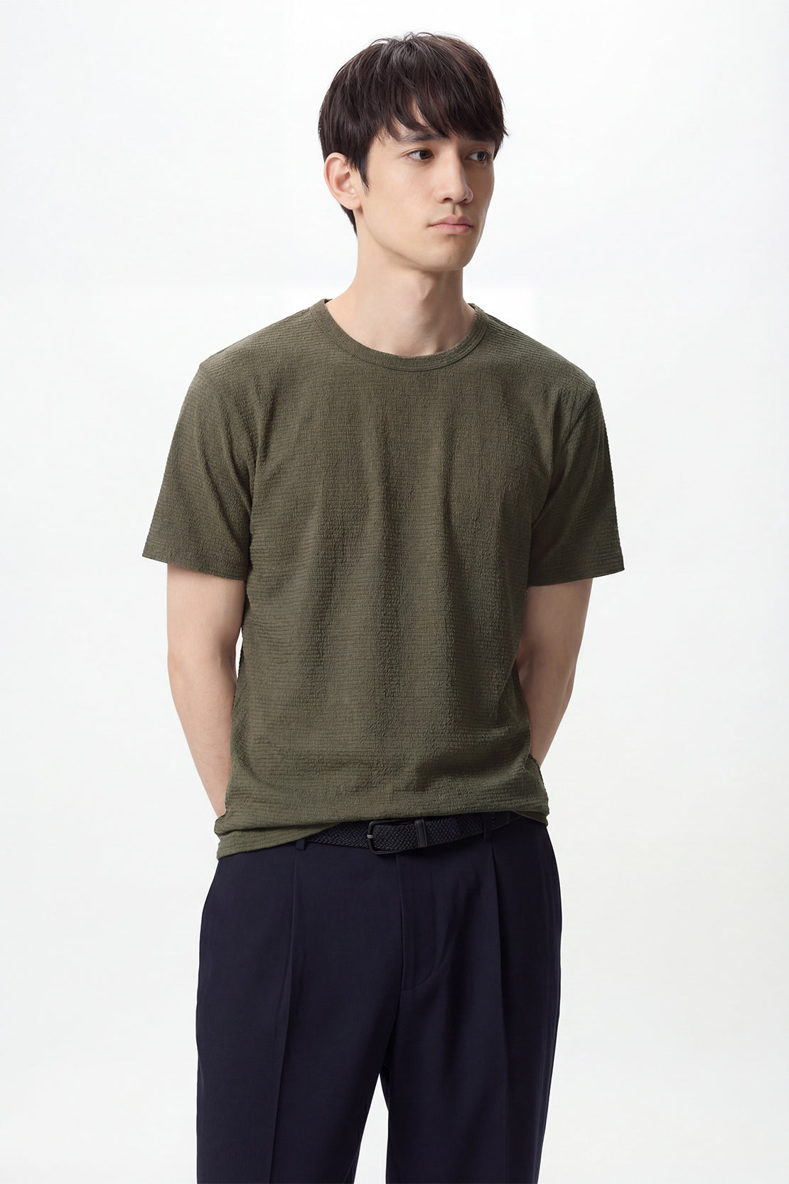 KOKO Textured Knitted T-Shirt – Olive, Navy & Coffee