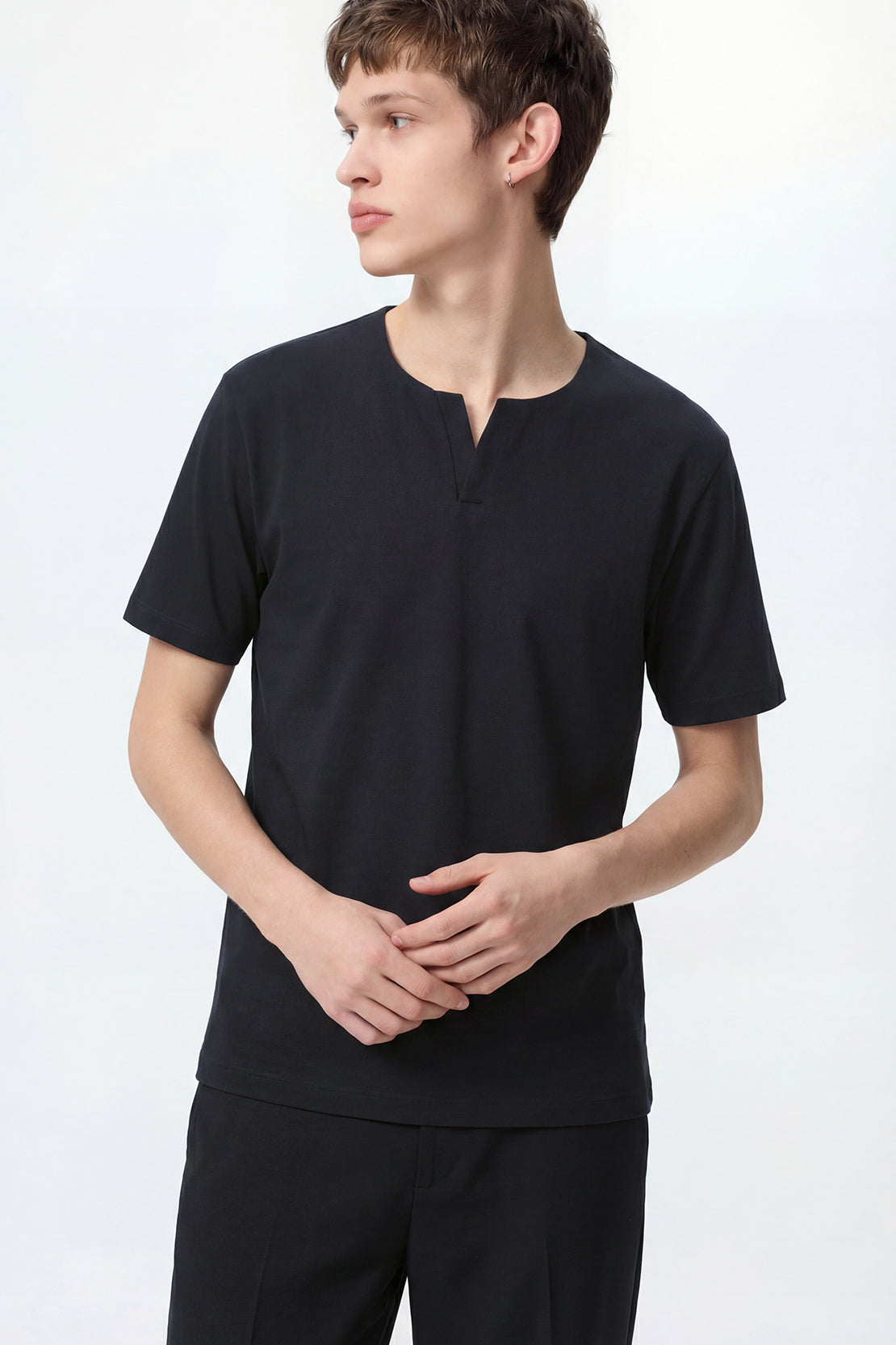KOKO Modal Relaxed V-Neck T-Shirt – Black & Beige